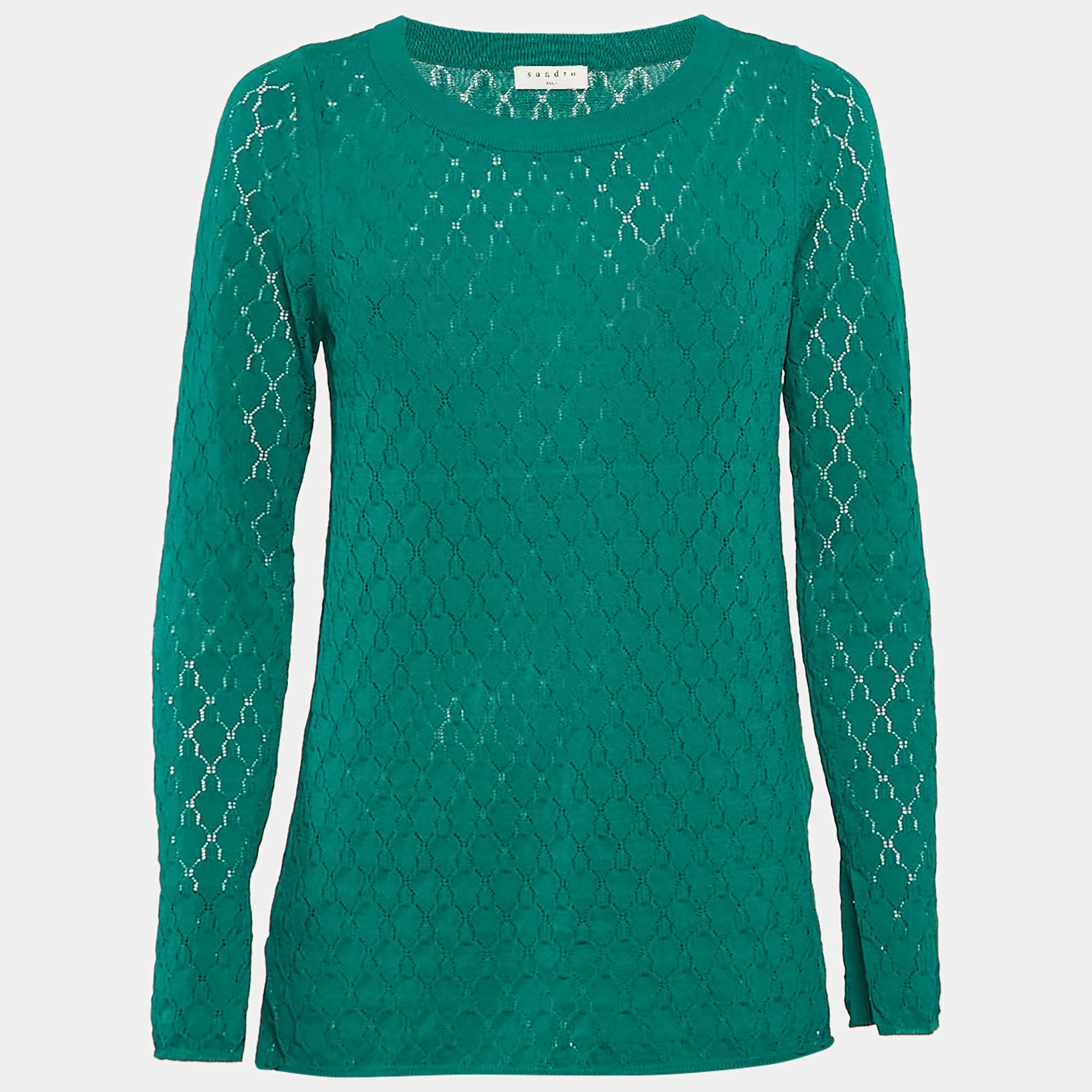 Pre Owned Sandro Green Pointelle Stretch Knit Anabelle  Jumper L