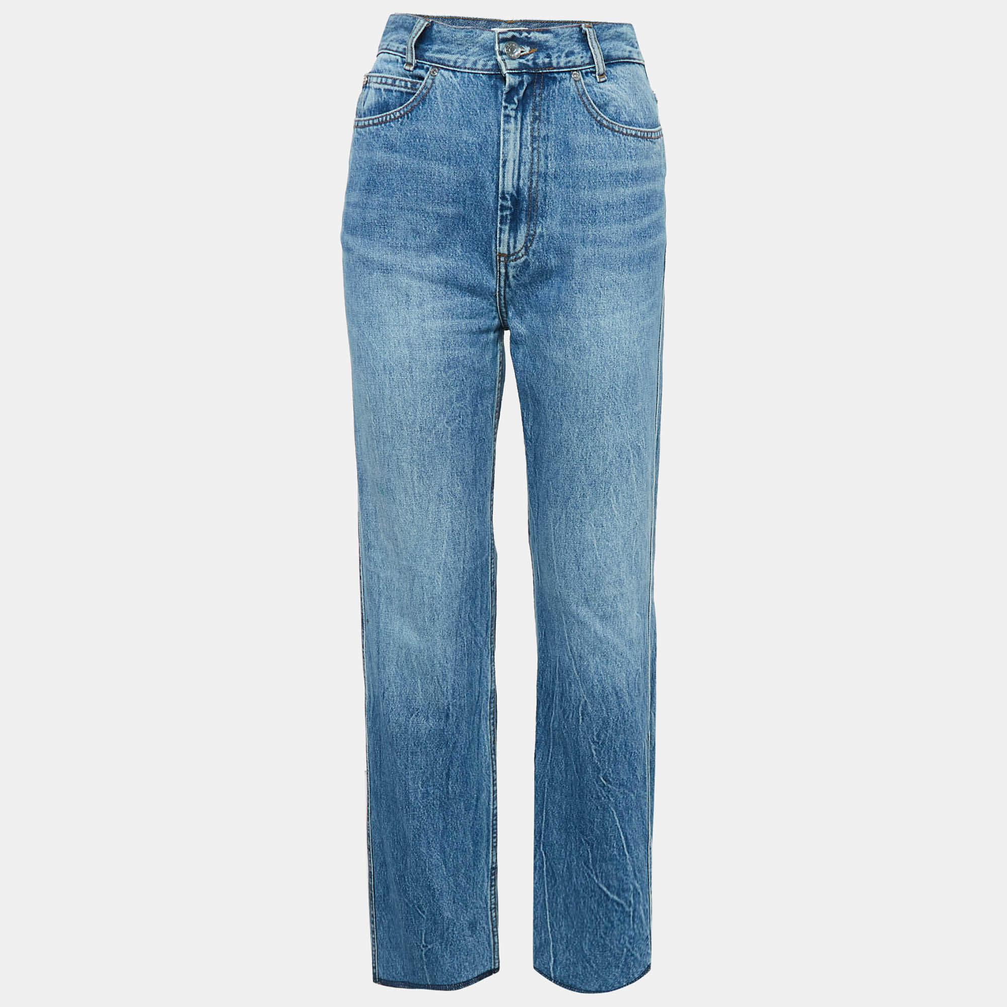 Pre Owned Sandro Blue Faded Denim Straight Leg Jeans S Waist 26"