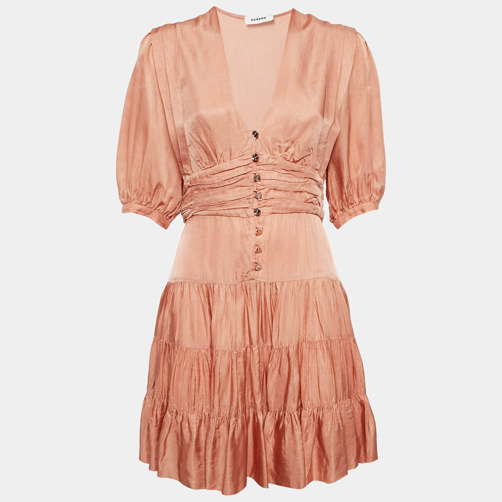 Pre Owned Sandro Orange Crepe Tiered Mini Dress S