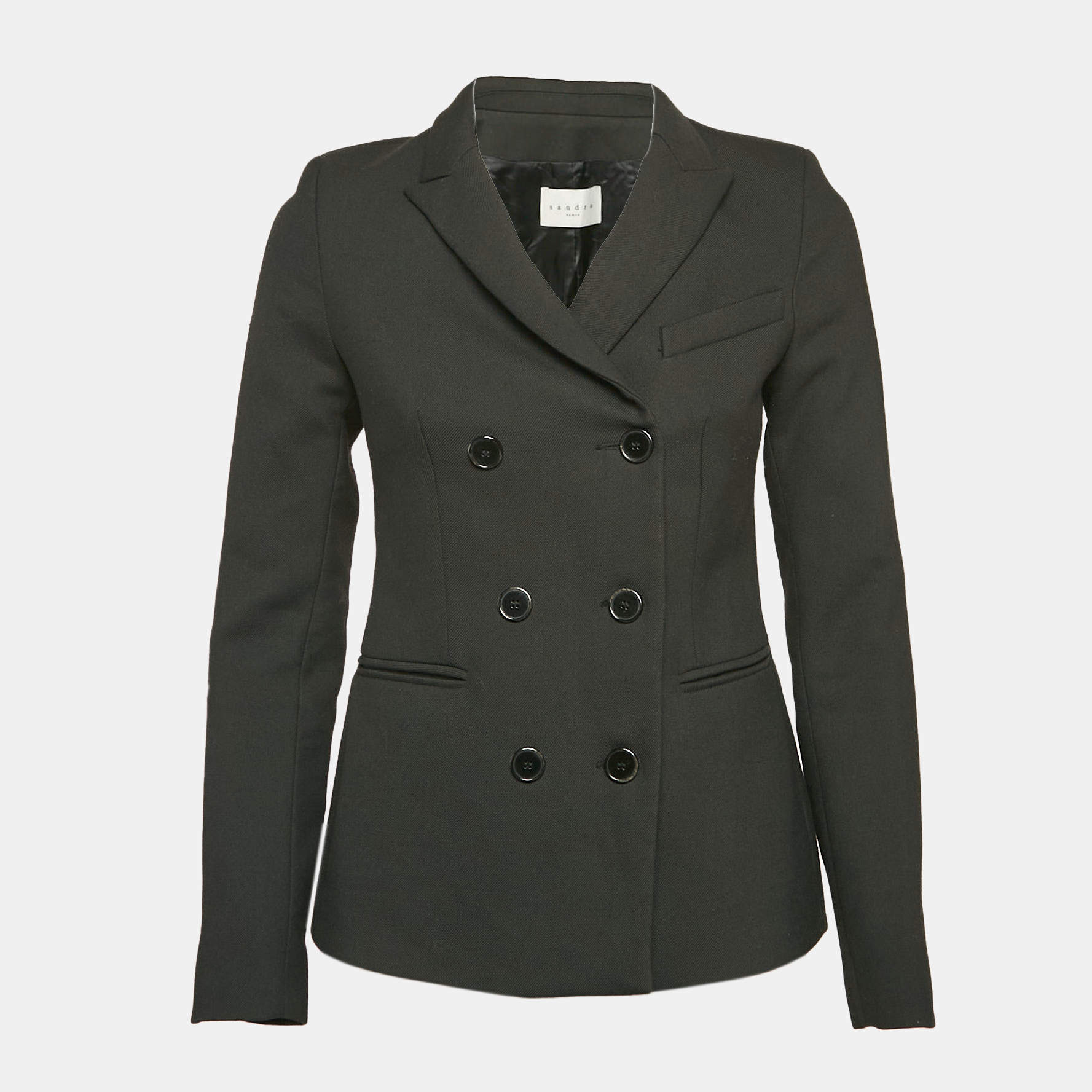 Sandro Black Gabardine Double Breasted Blazer S