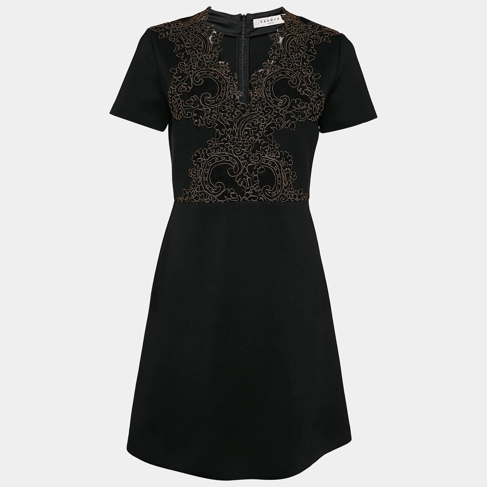 Sandro Black Jersey Applique Detail Mini Dress L