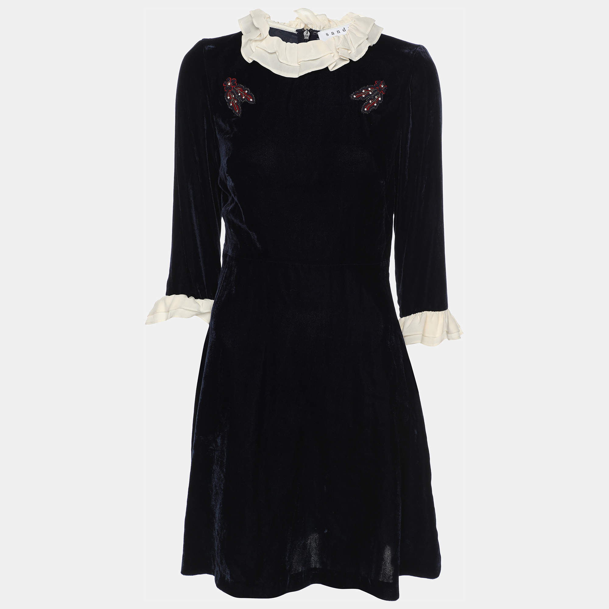 Pre Owned Sandro Navy Blue Velvet Mini Dress S