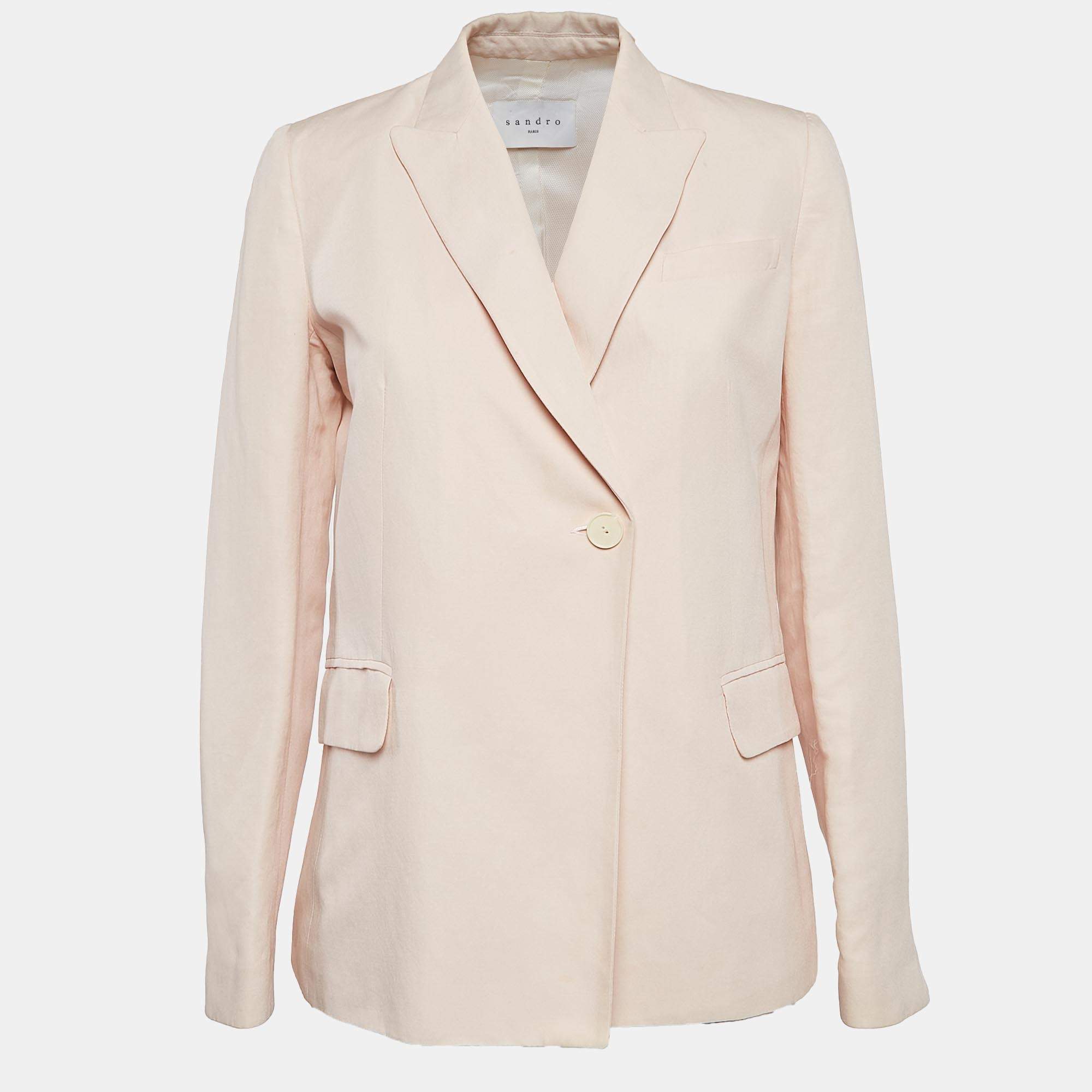 Pre Owned Sandro Pink Ramie Blend Single Breasted Blazer M