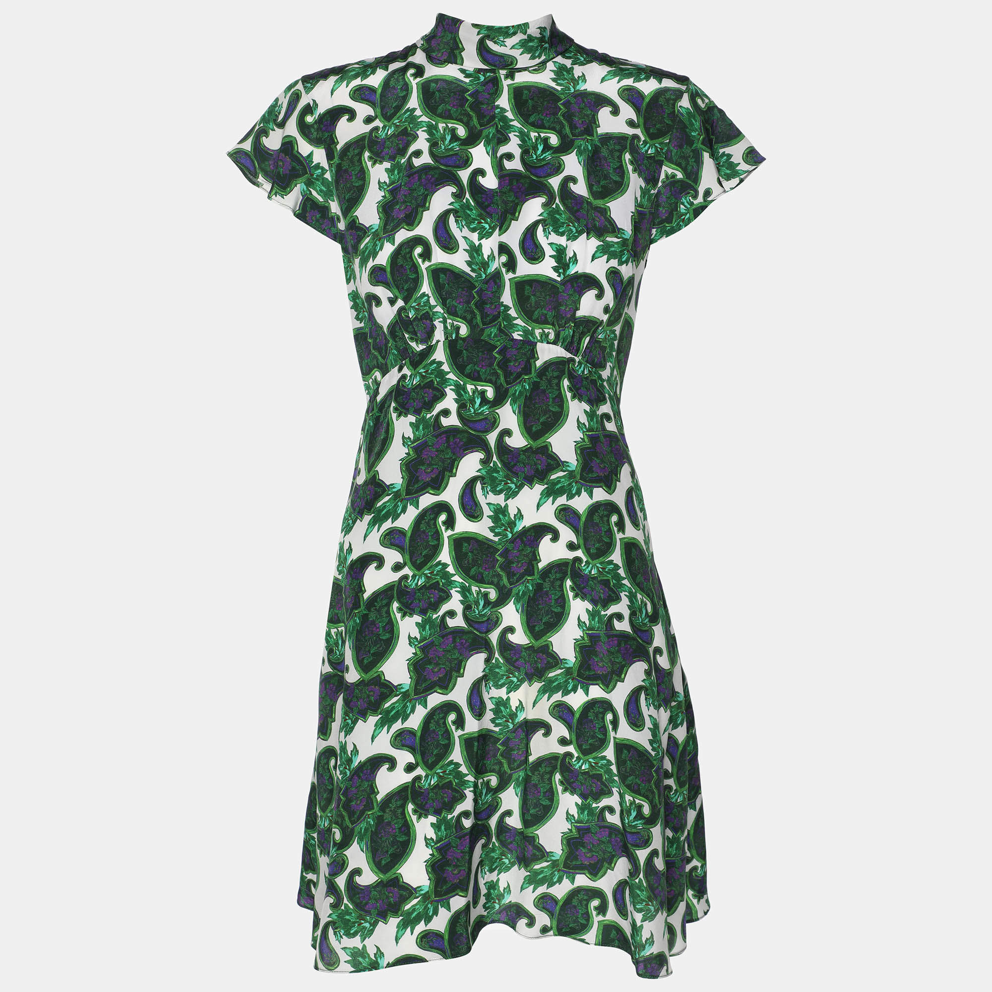 Sandro Green Paisley Print Silk Neck Tie Mini Dress S