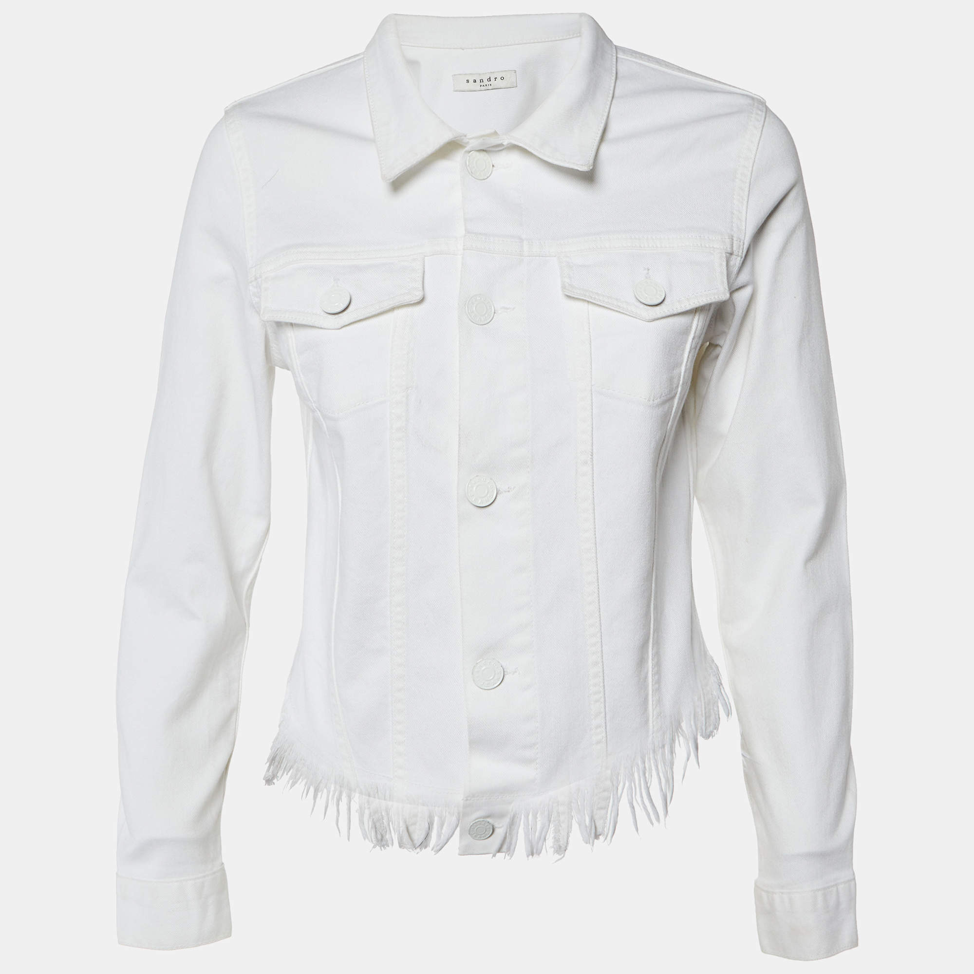 Sandro White Denim Raw Edge Detail Jacket M
