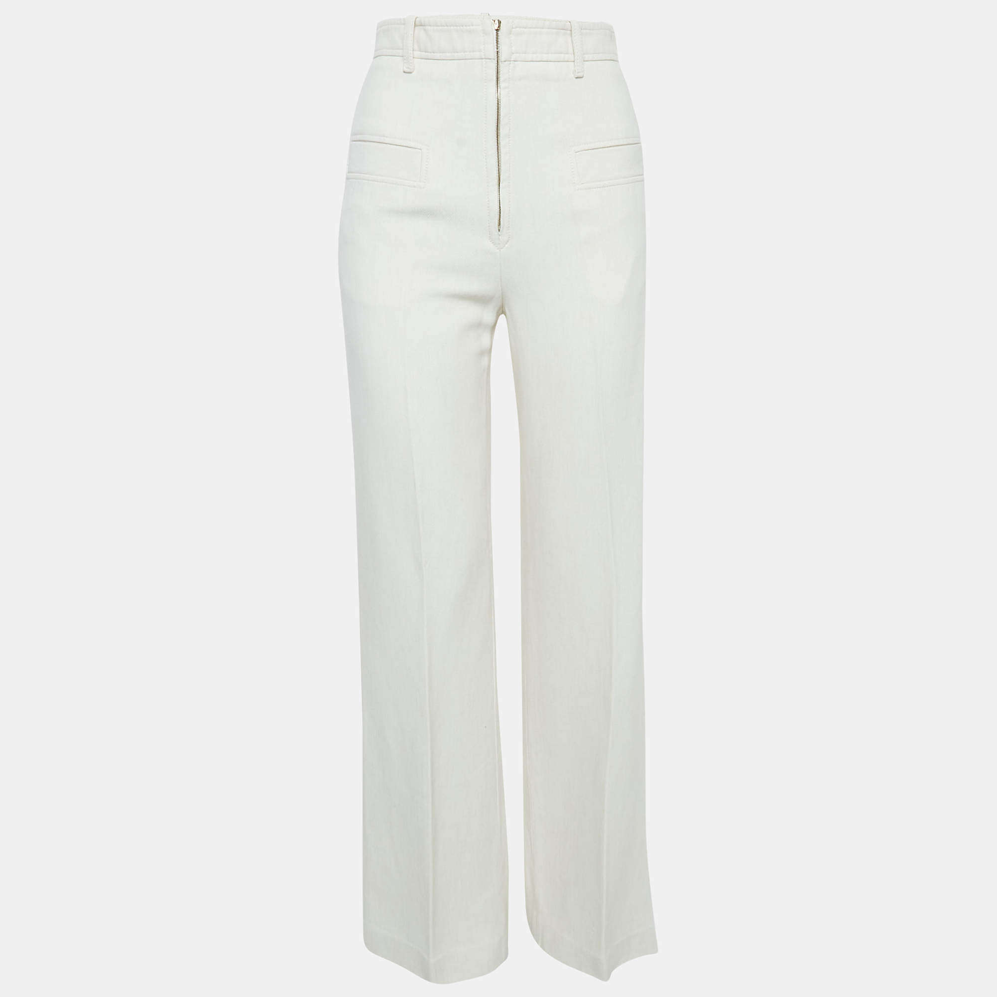 Pre Owned Sandro Off-White Lyocell Blend Wide-Leg Trousers S