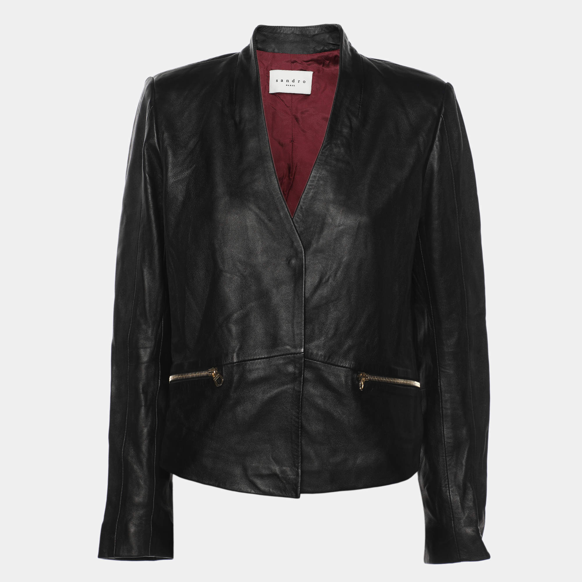 Pre Owned Sandro Black Leather Jacket S