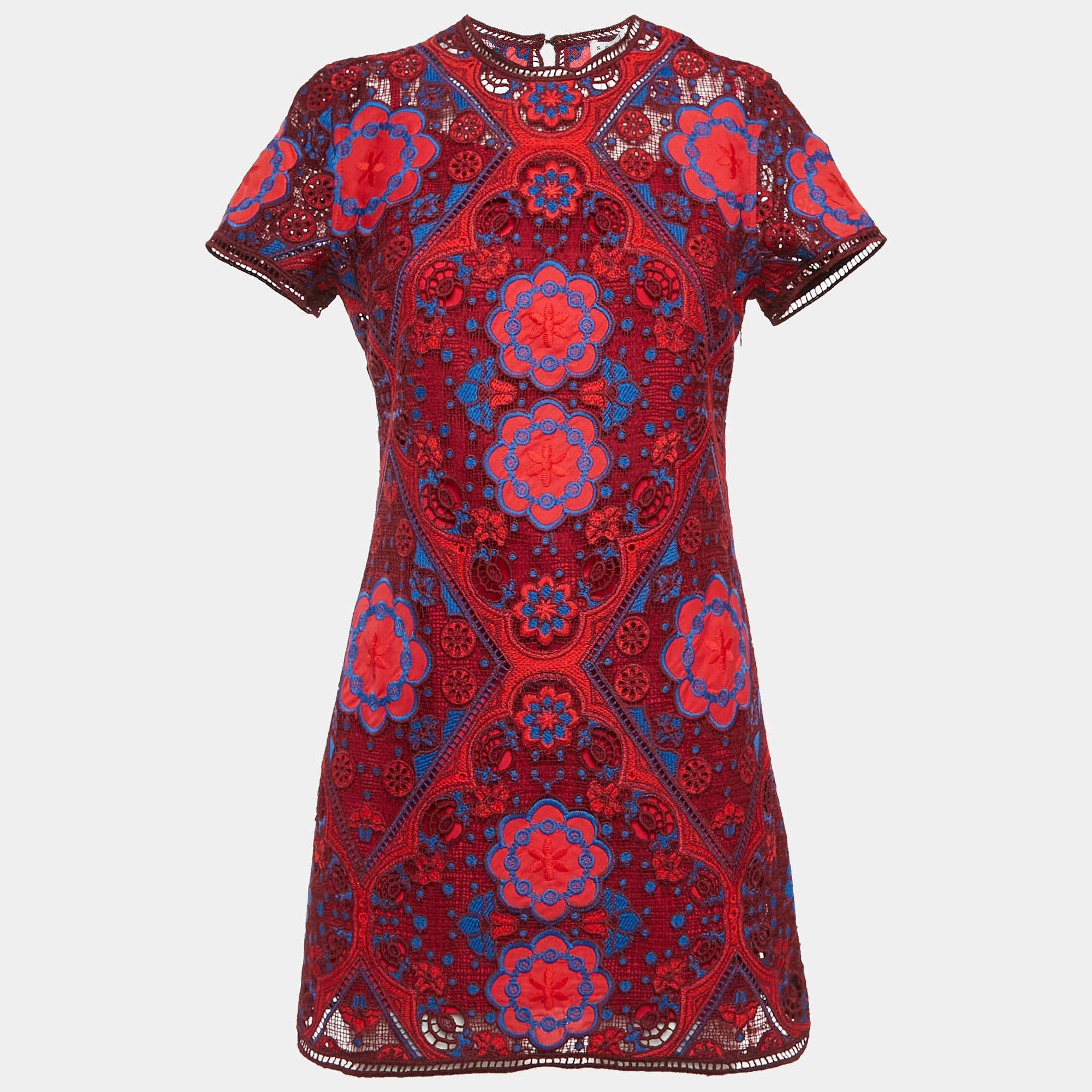 Pre Owned Sandro Red Guipure Lace Mini Dress S