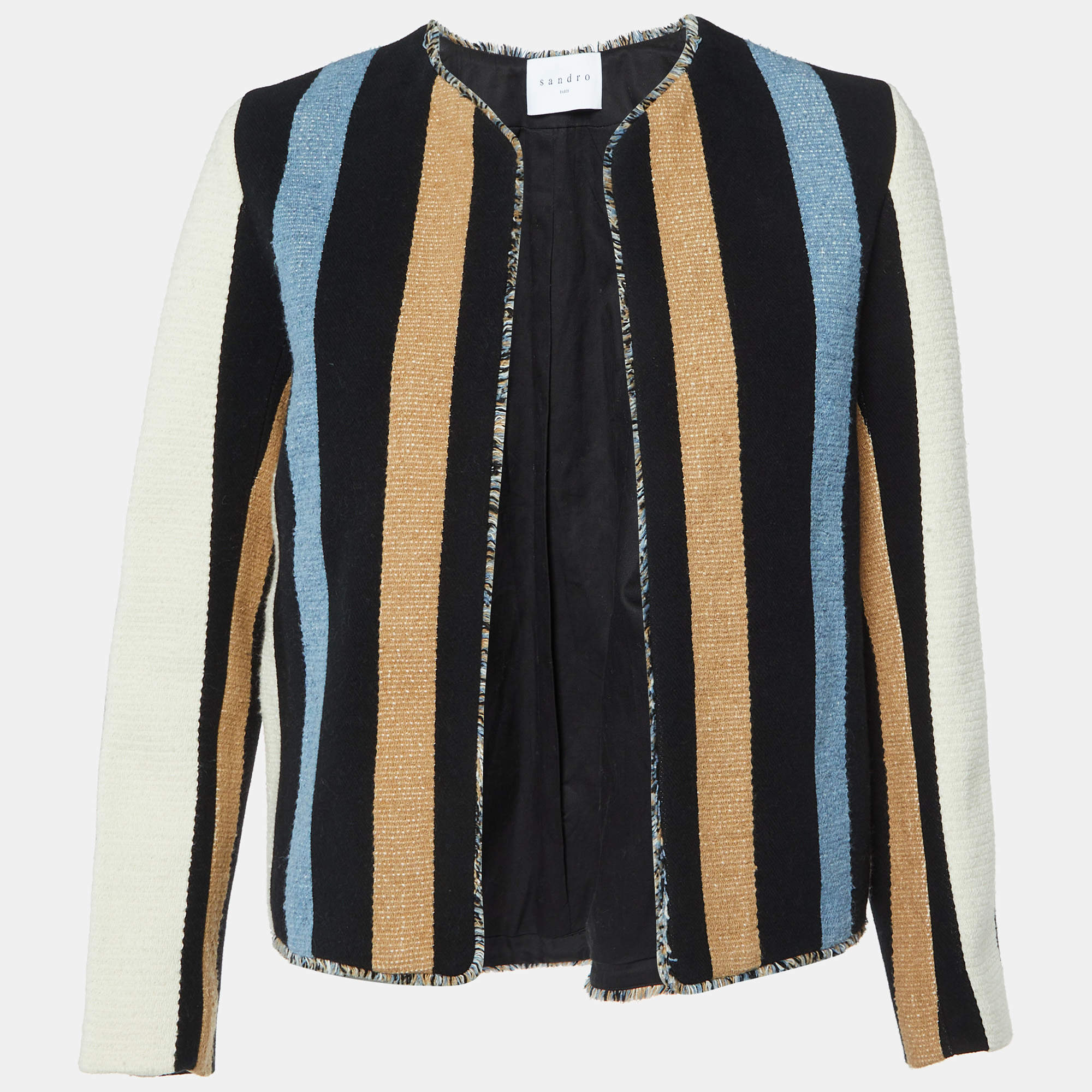 Sandro Black Striped Cotton Open Front Jacket S