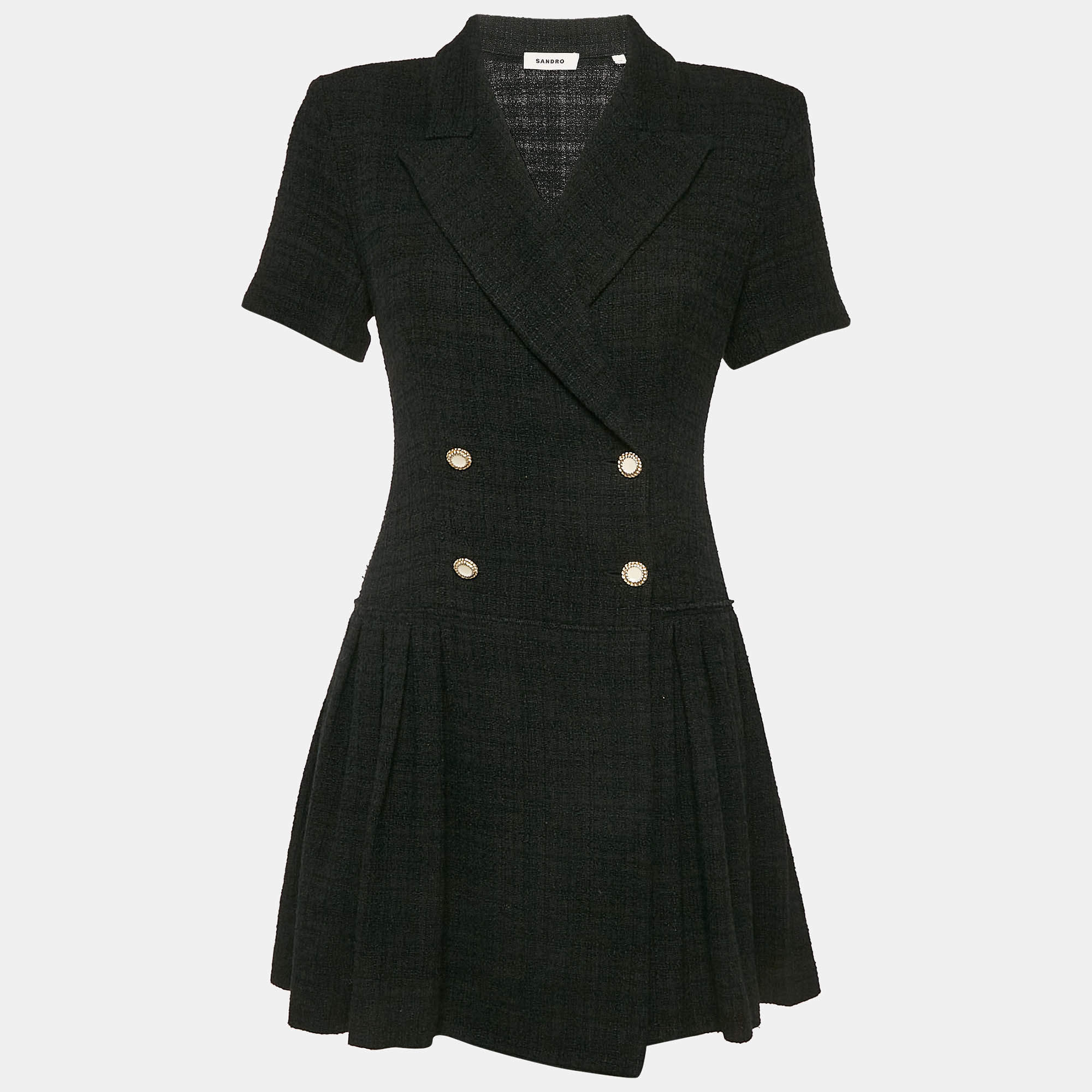 Sandro Black Tweed Double Breasted Mini Dress M