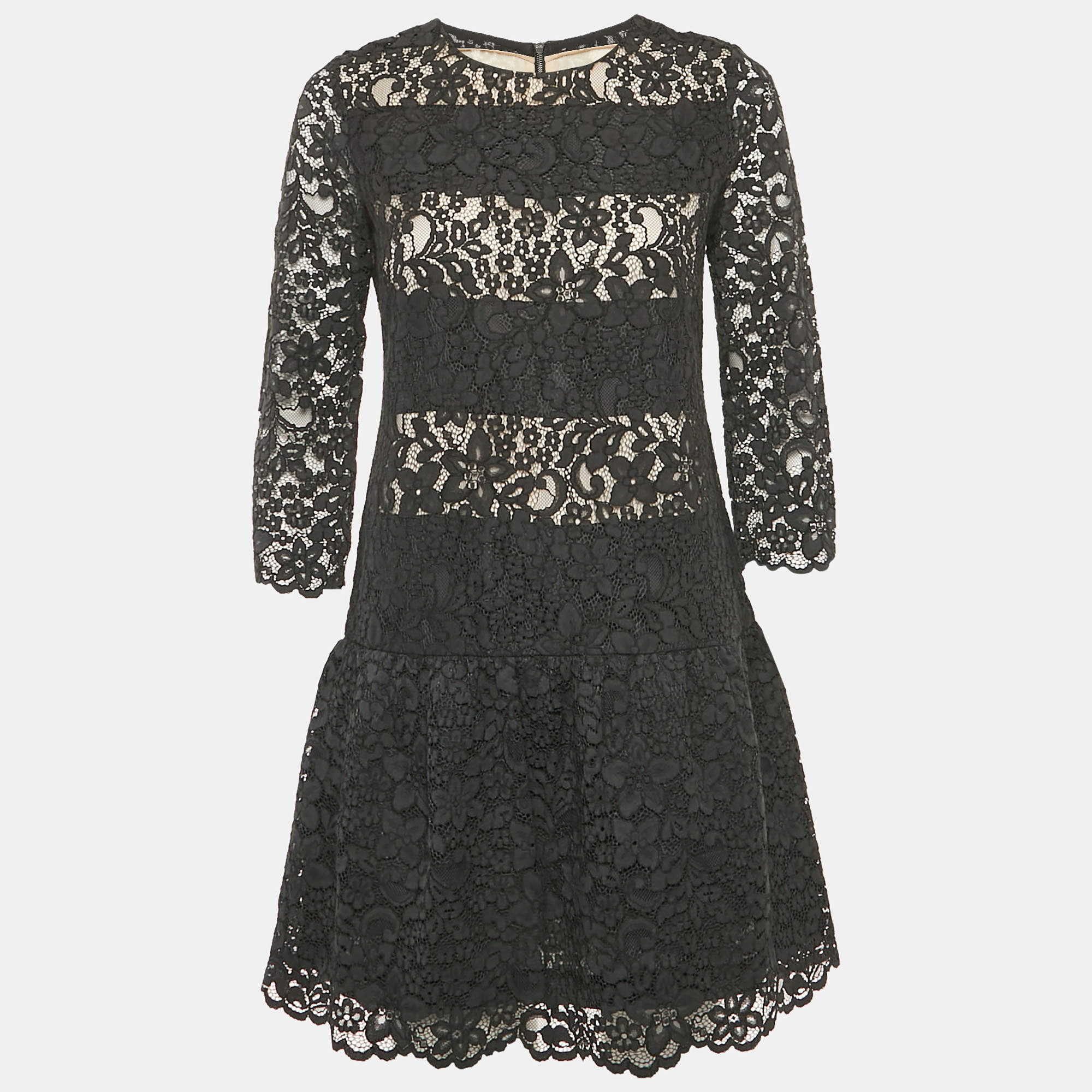 Pre Owned Sandro Black Lace Sheer Pleated Mini Dress S