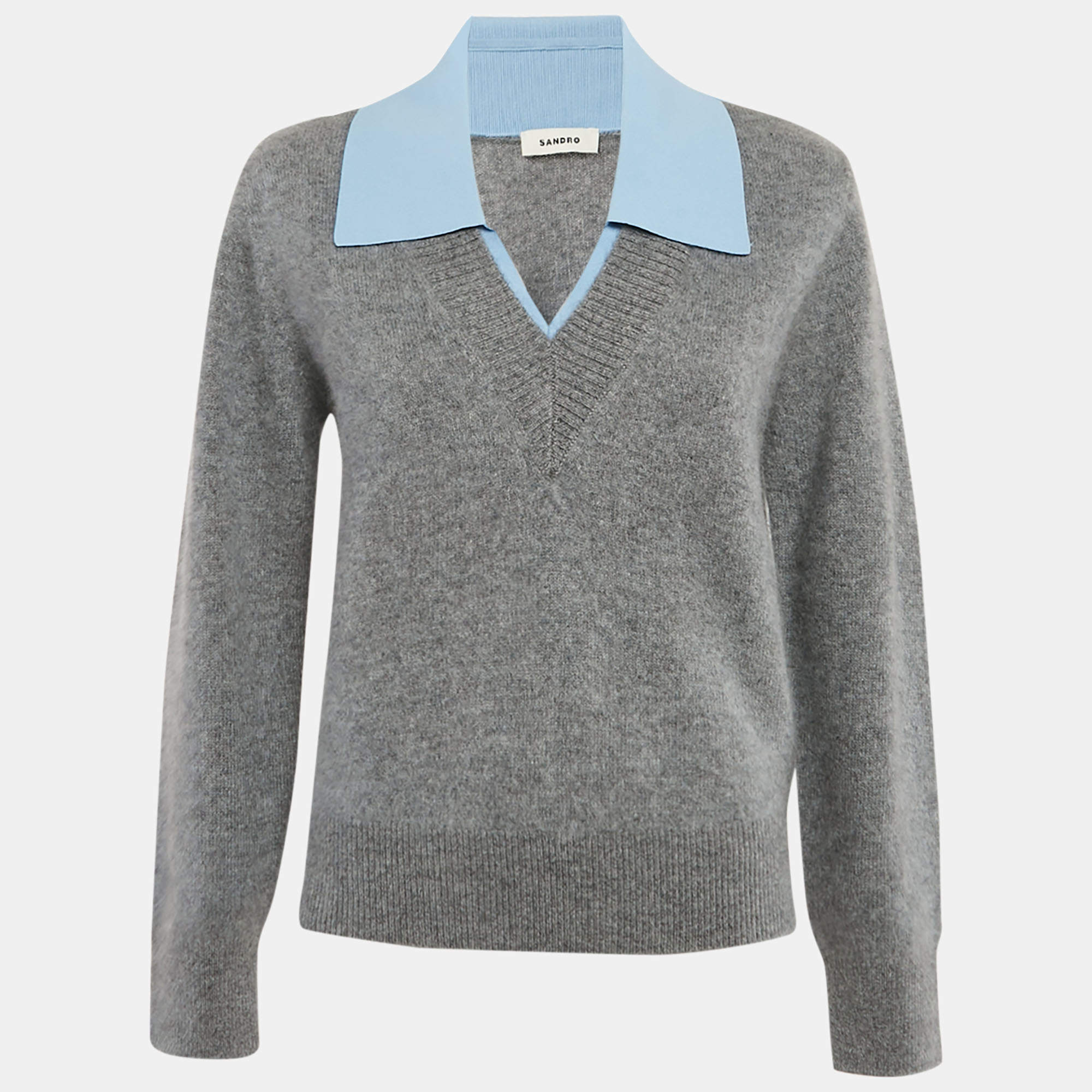 Sandro Grey Wool Double-Neck Jumper S