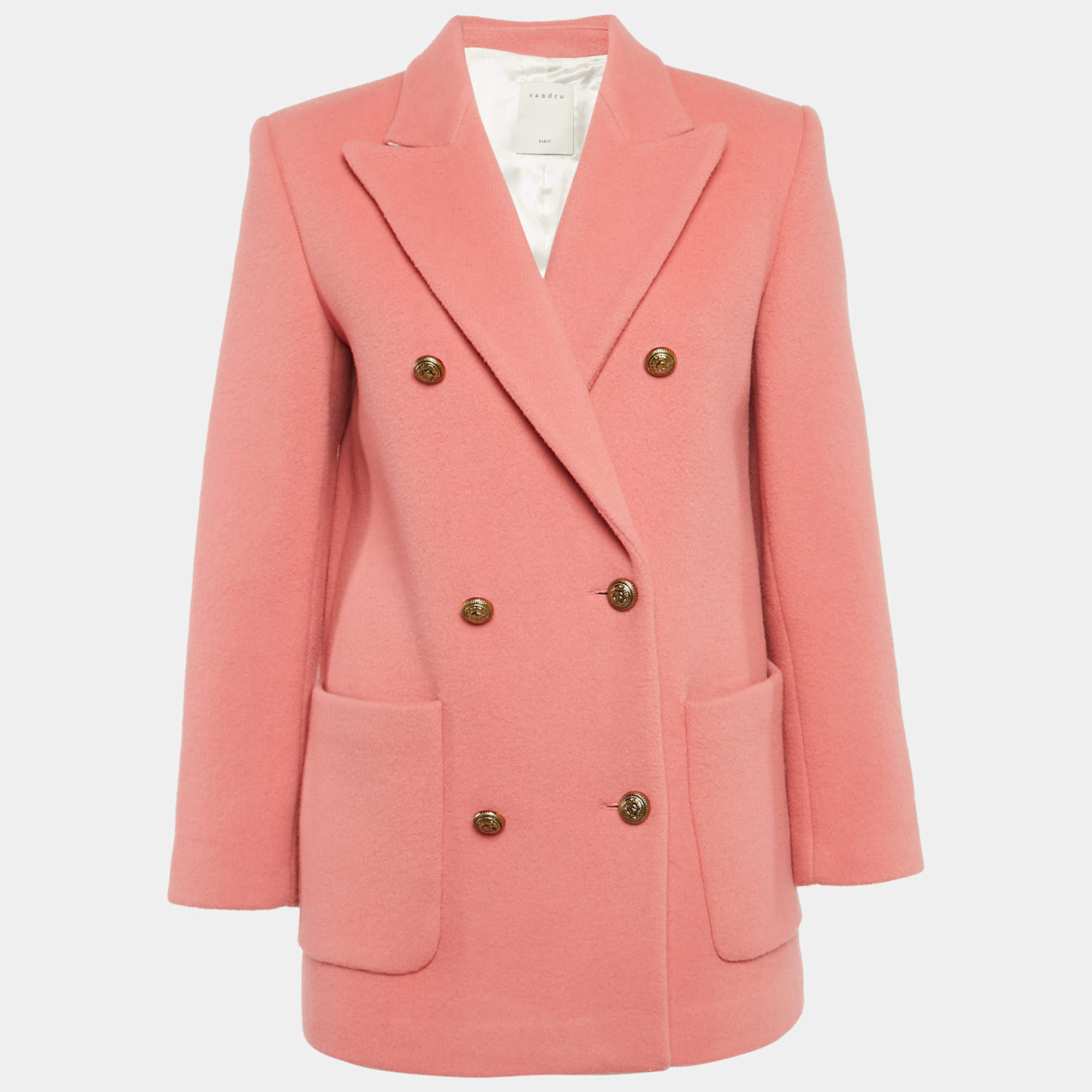 Pre Owned Sandro Pink Felt Double Breasted Pea Coat S