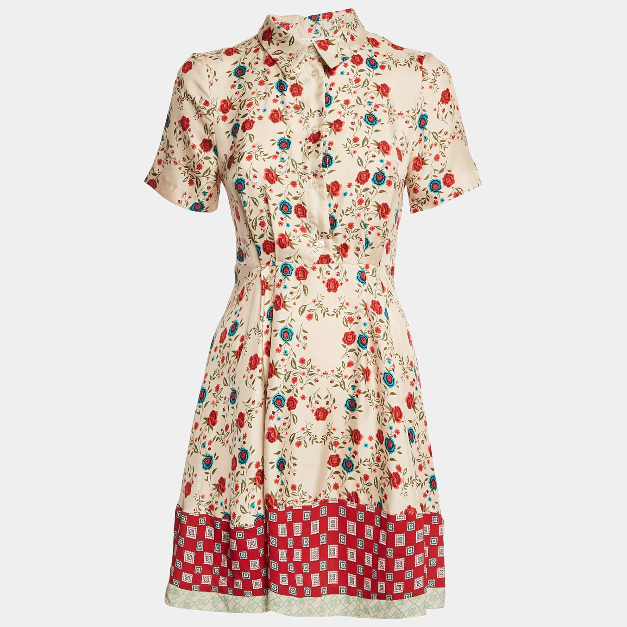 Pre Owned Sandro Pink Beige Floral Print Silk Open Back Mini Dress S