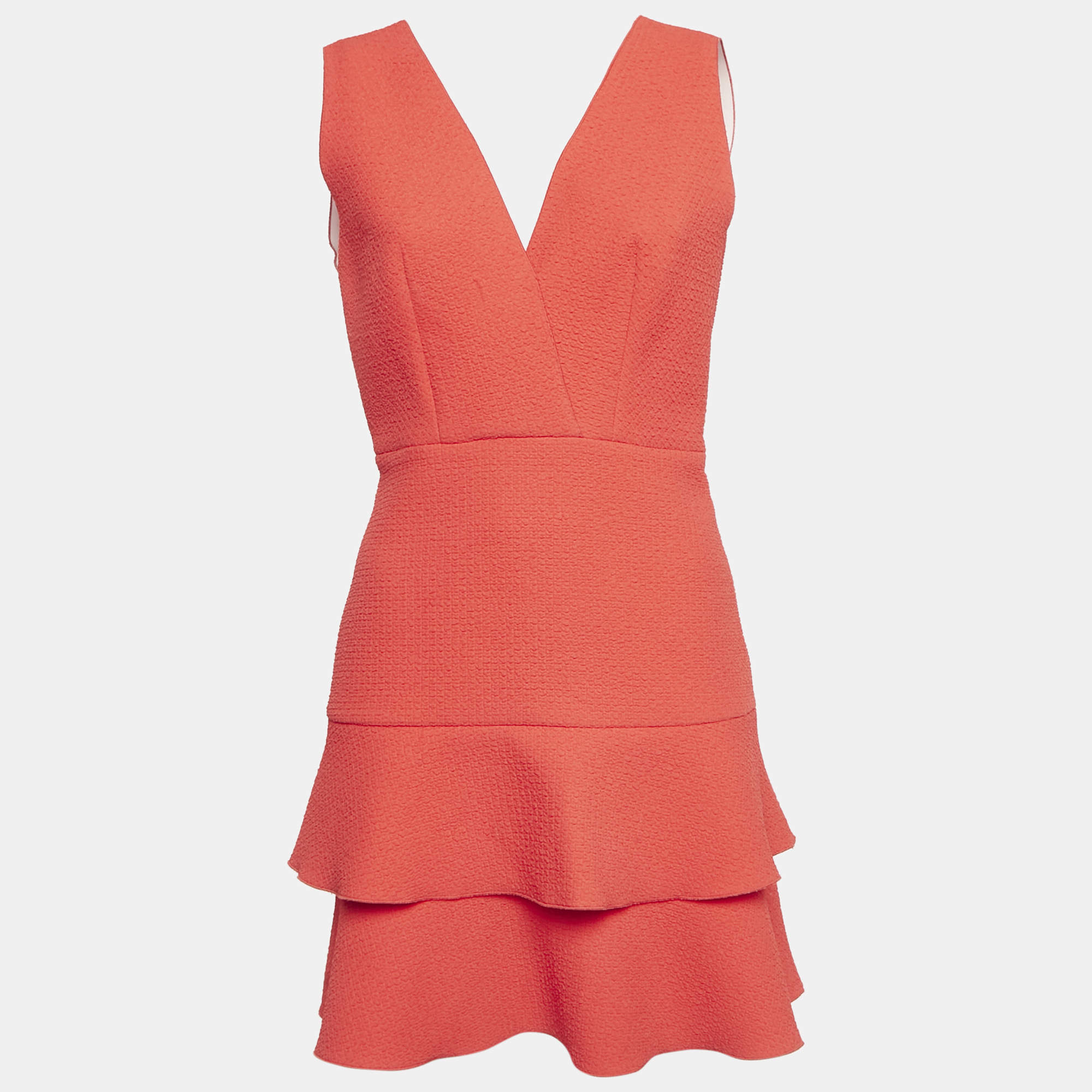 Pre Owned Sandro Orange Textured Jersey Tiered Mini Dress M