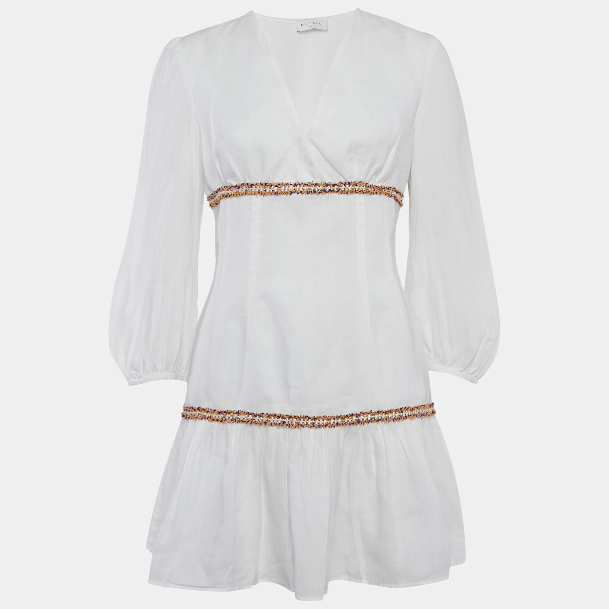 Pre Owned Sandro White Ramie Tiered Mini Dress M