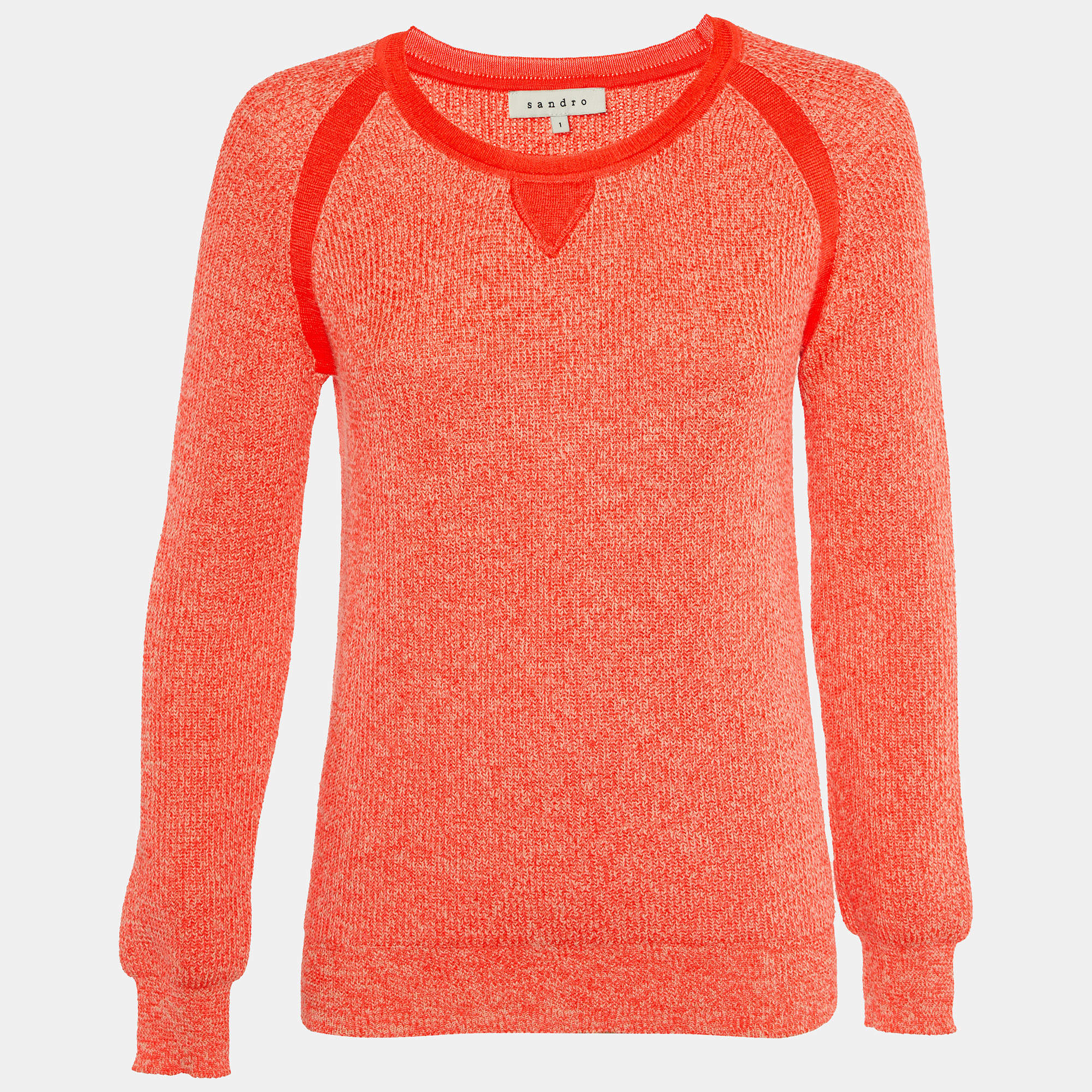 Sandro Orange Heavy Cotton and Polyester Knit Crew Neck Sweater S