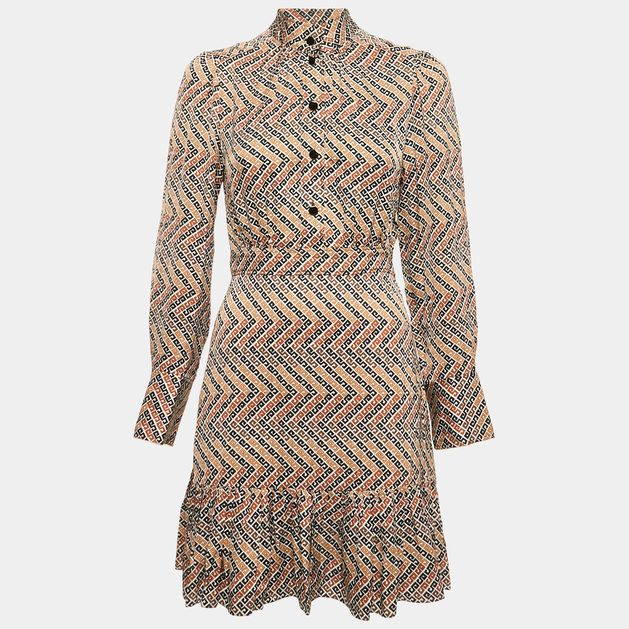 Sandro Multicolor Logo Print Satin Flounce Mini Dress XS