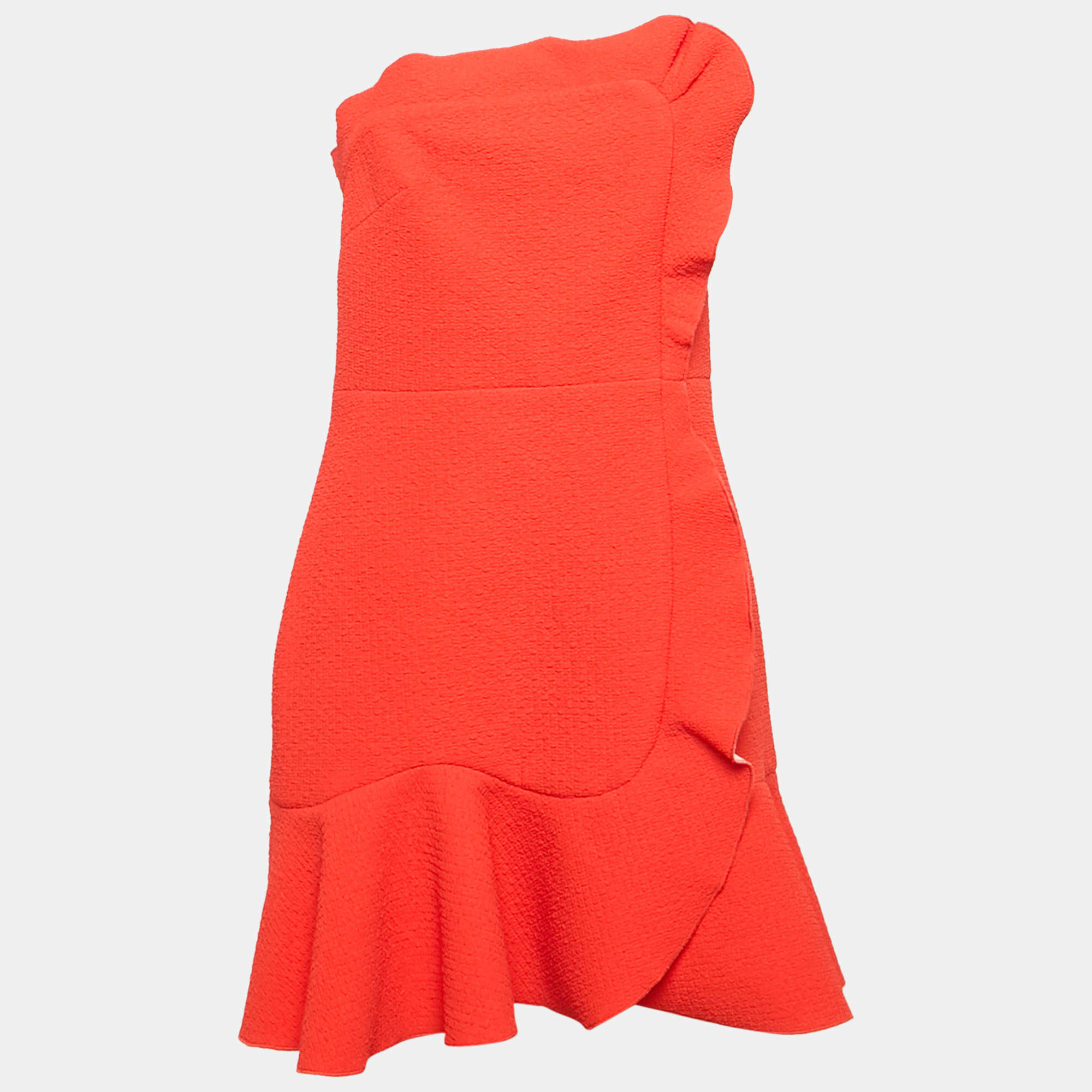 Pre Owned Sandro Orange Textured Jersey Ruffled Mini Dress L