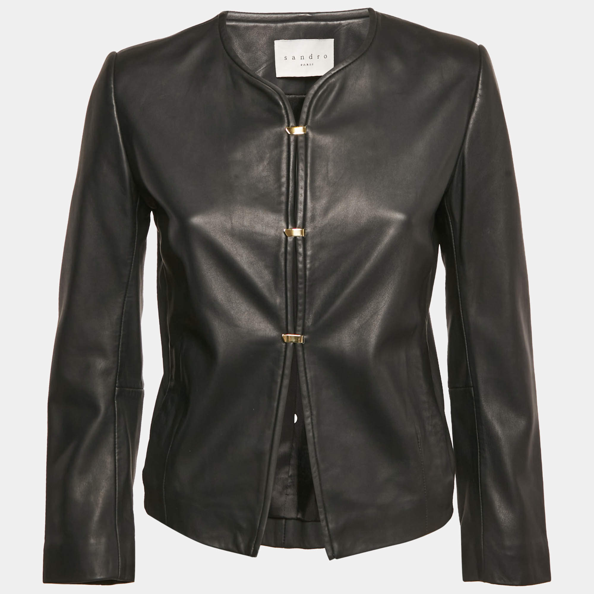Sandro Black Hook Leather Jacket S