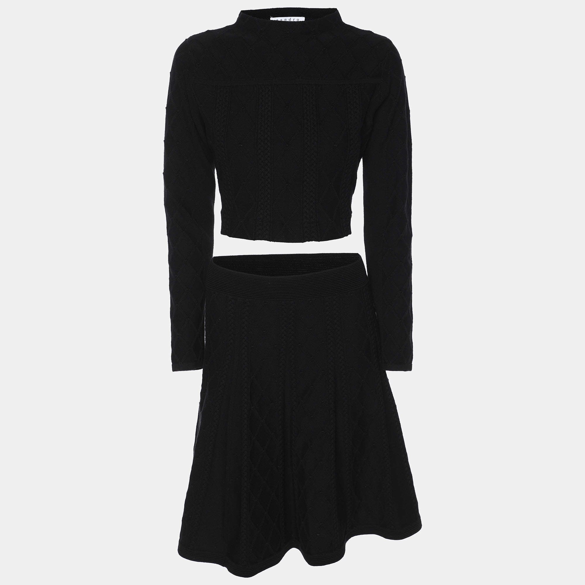 Sandro Black Knit Skirt and Top Set S