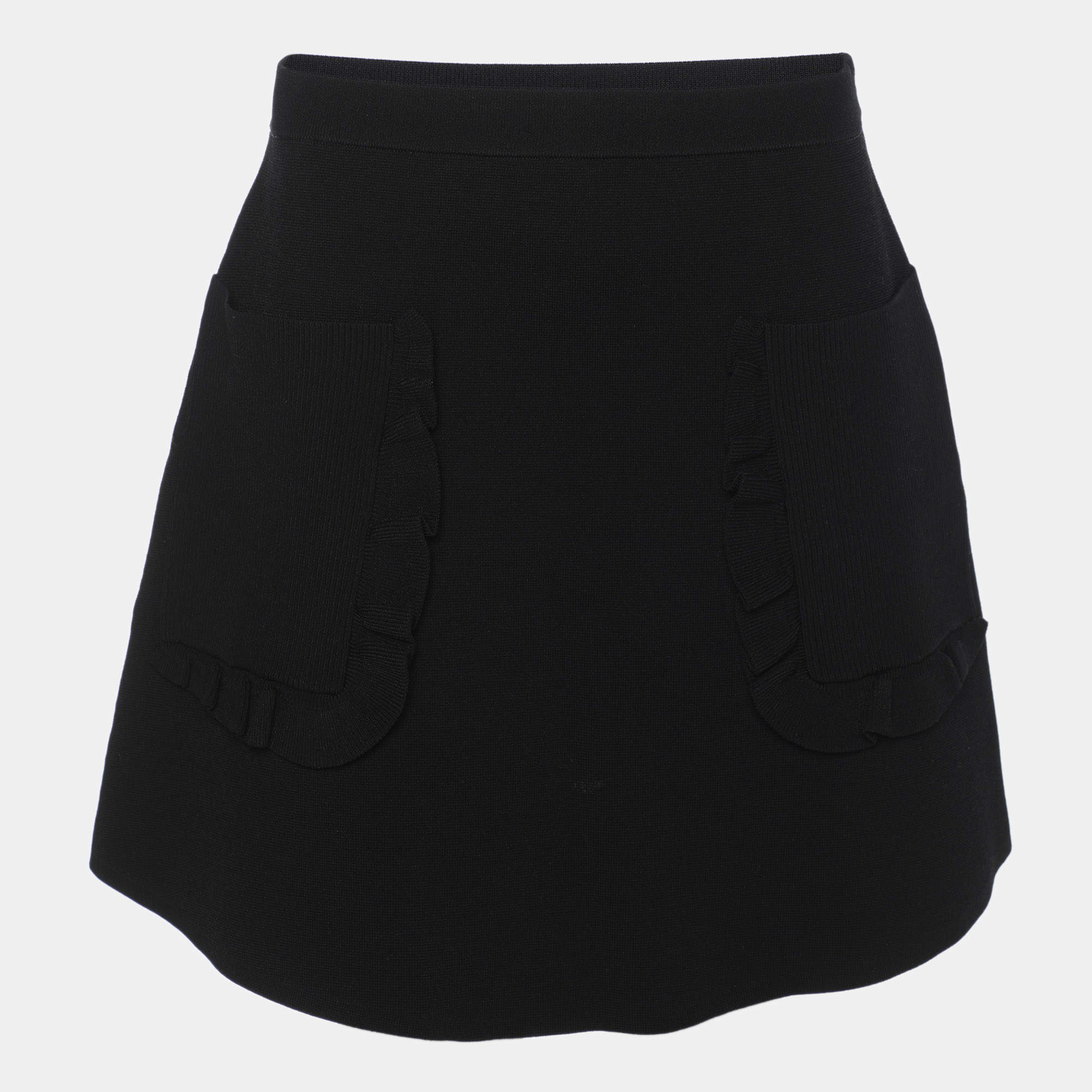 Sandro Black Rib Knit Front Pocket Mini Skirt M