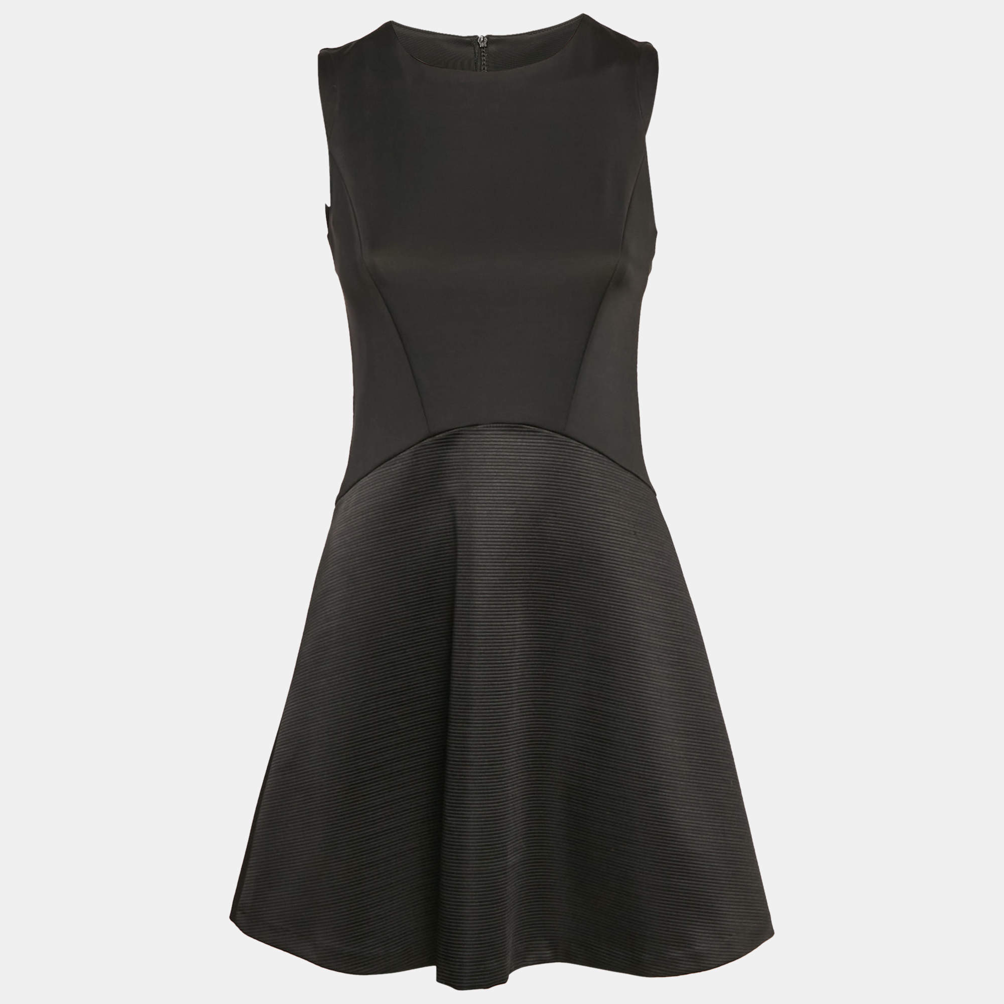 Sandro Black Jersey and Textured Crepe Mini Dress S