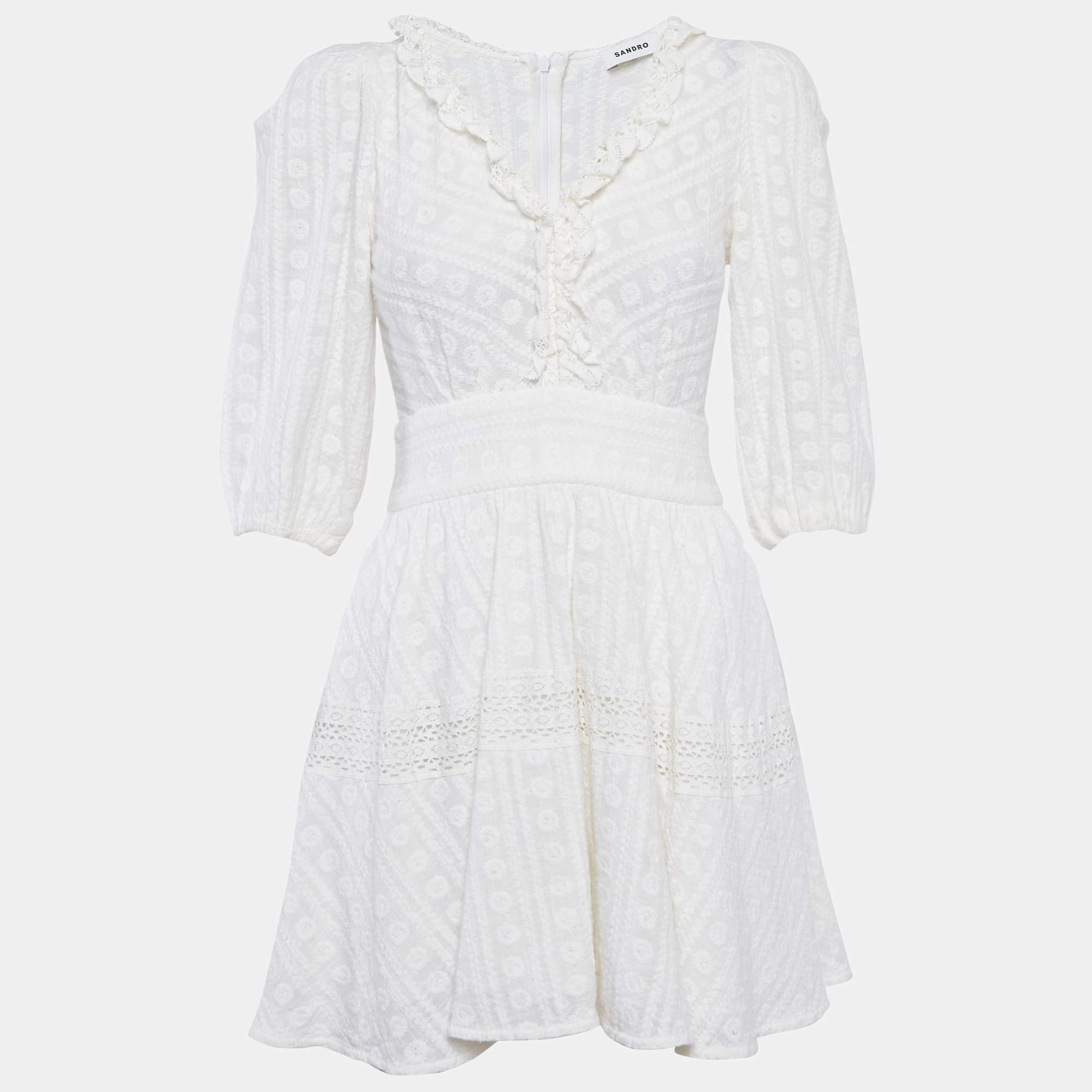 Sandro White Embroidered Cotton Mini Dress XS