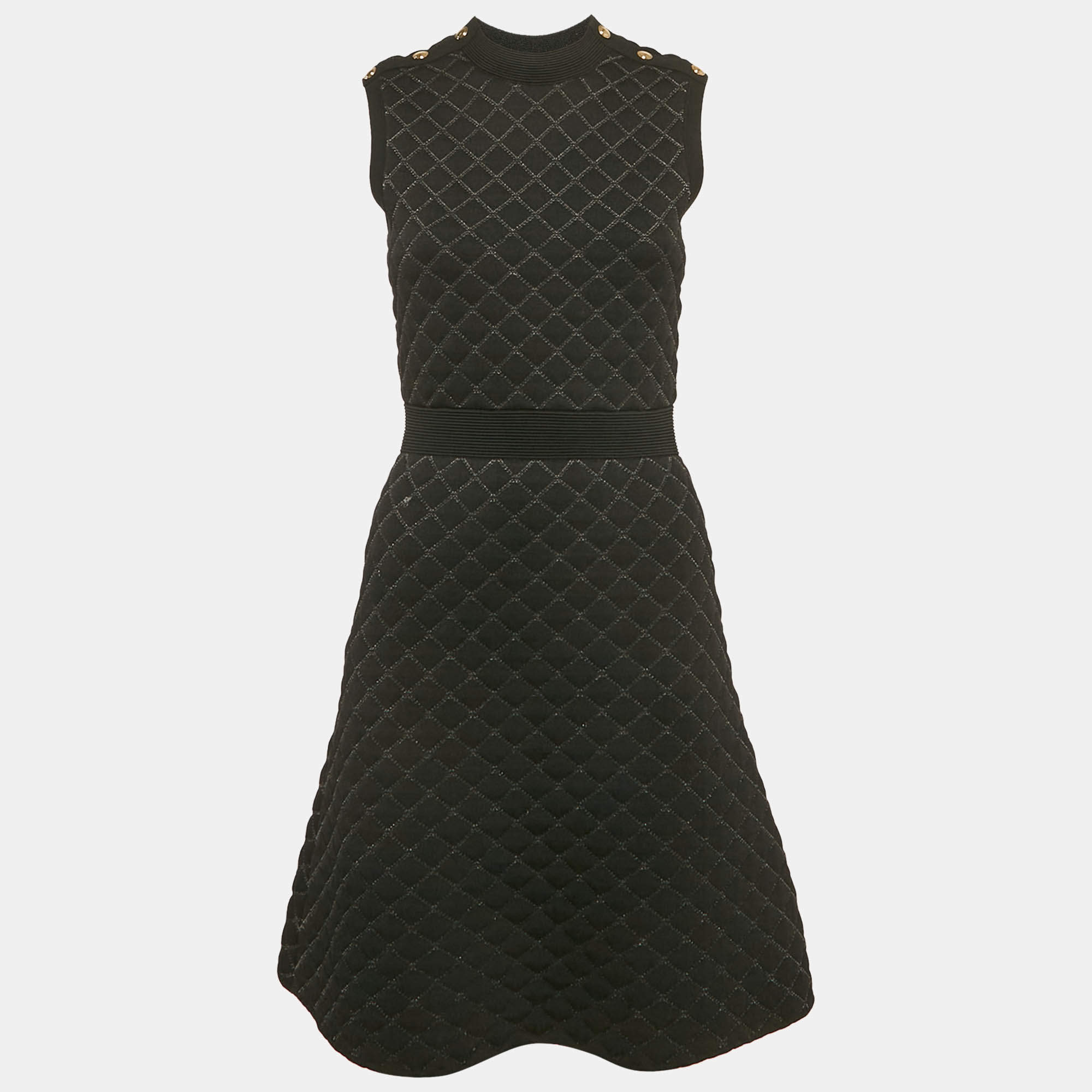 Sandro Black Quilted Knit Sleeveless Mini Dress S