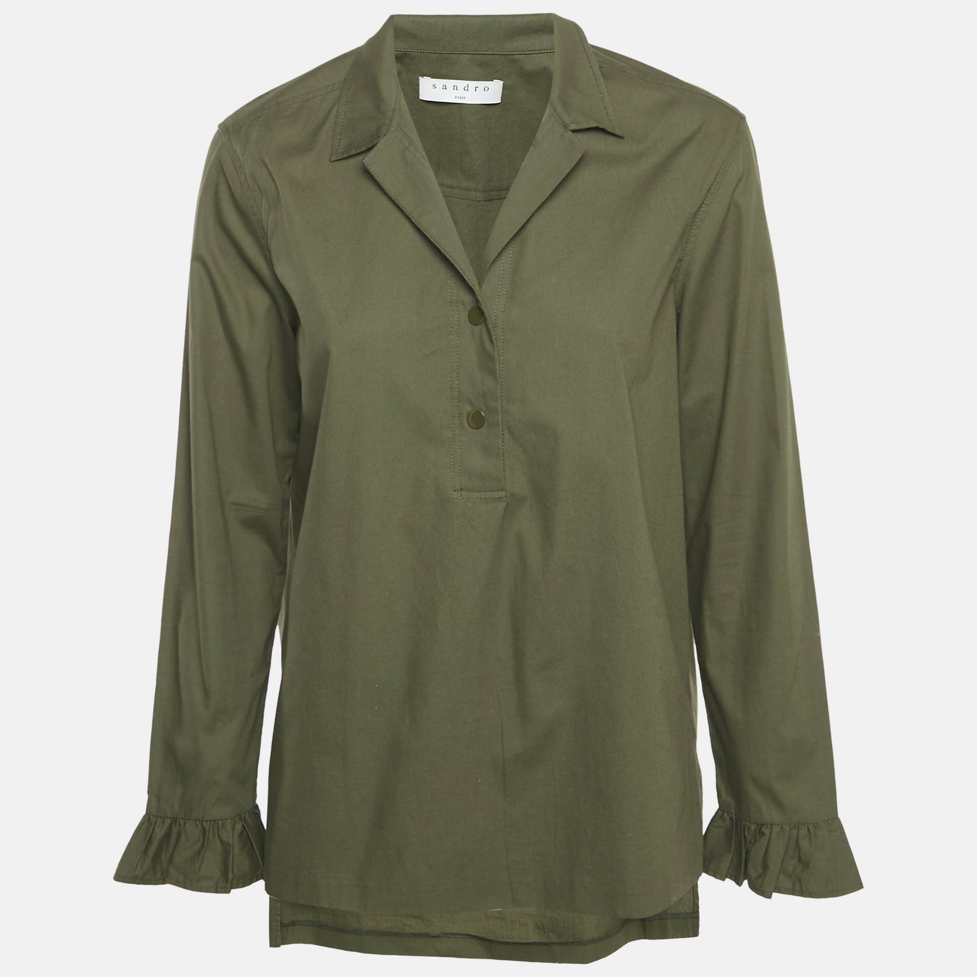 Sandro Olive Green Cotton Long Sleeve Top L