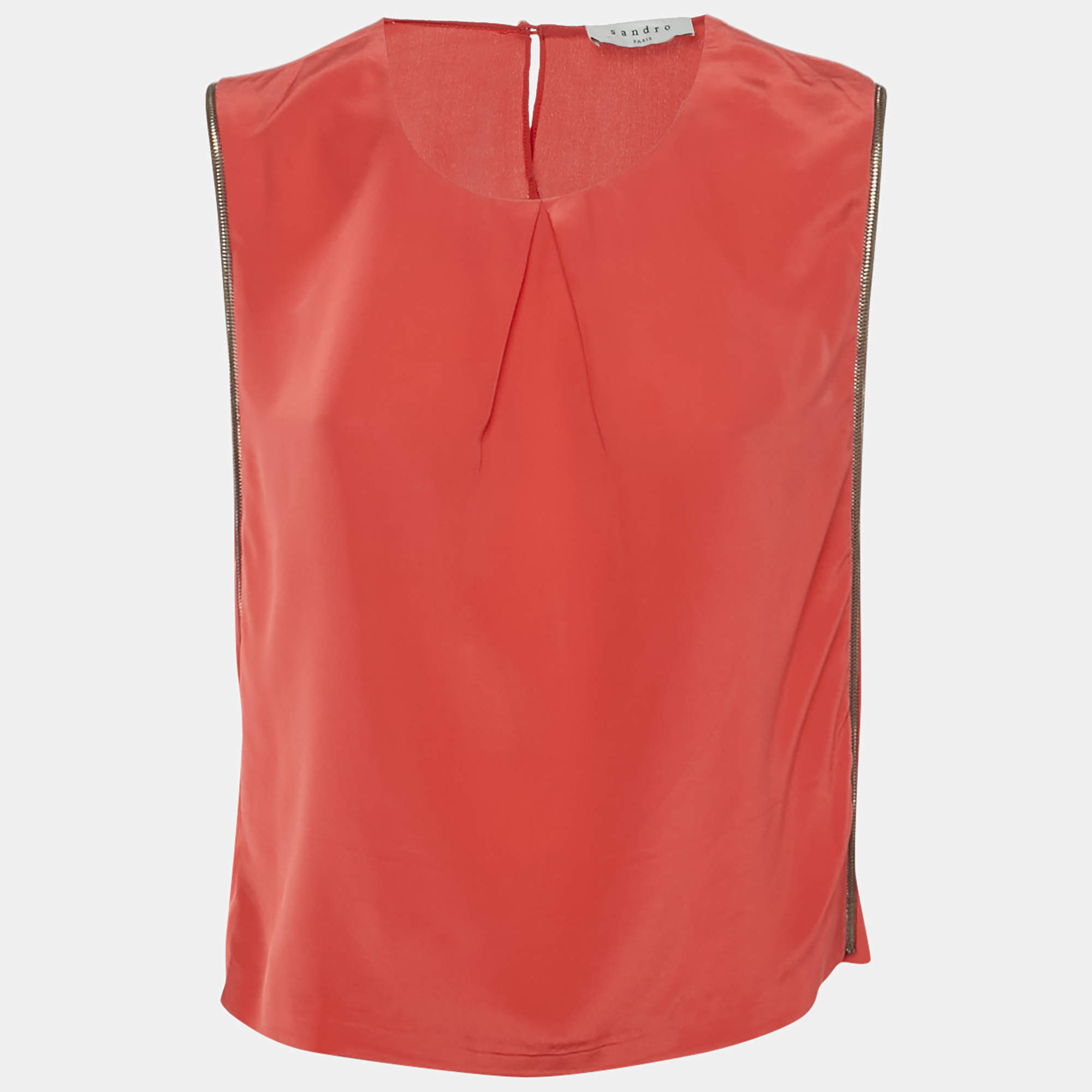 Sandro Red Silk Metal Trim Detail Sleeveless Top L