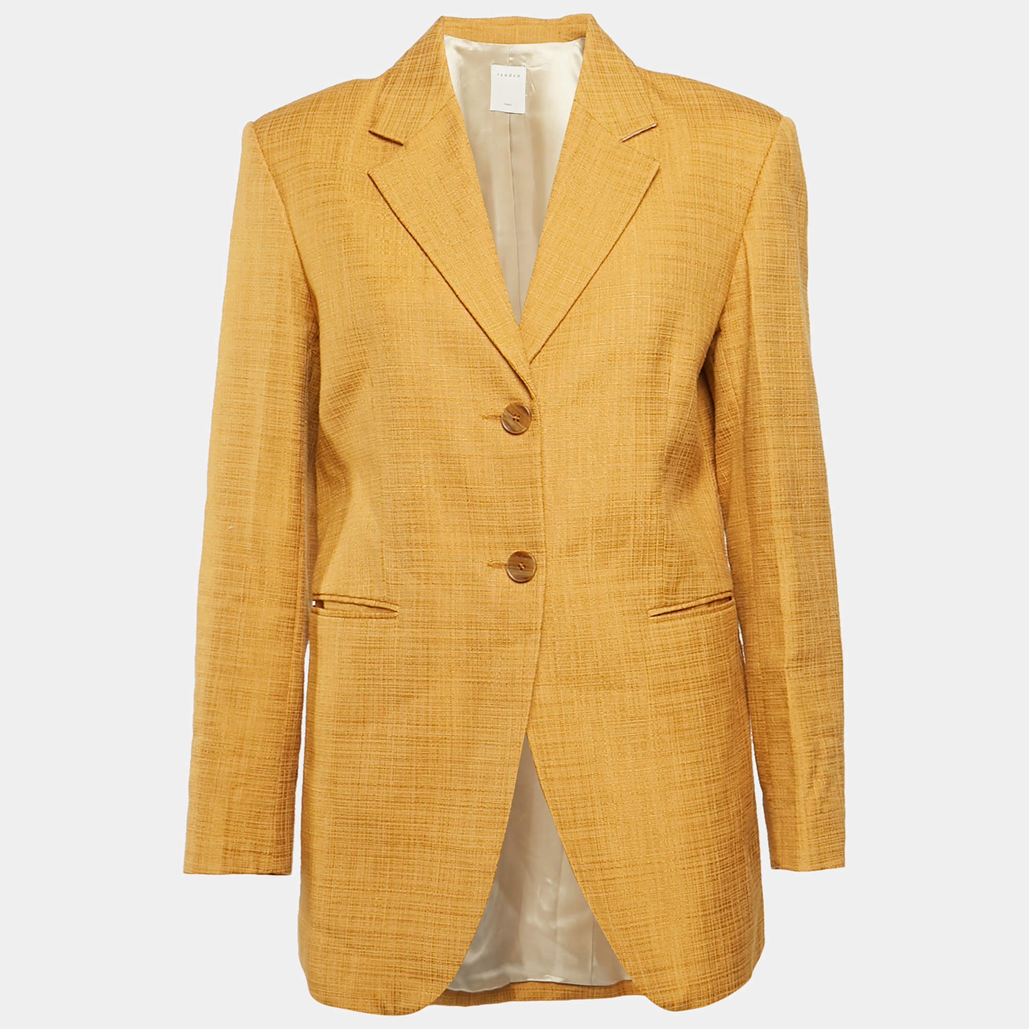 Sandro Mustard Yellow Cotton Blend Single Breasted Blazer M