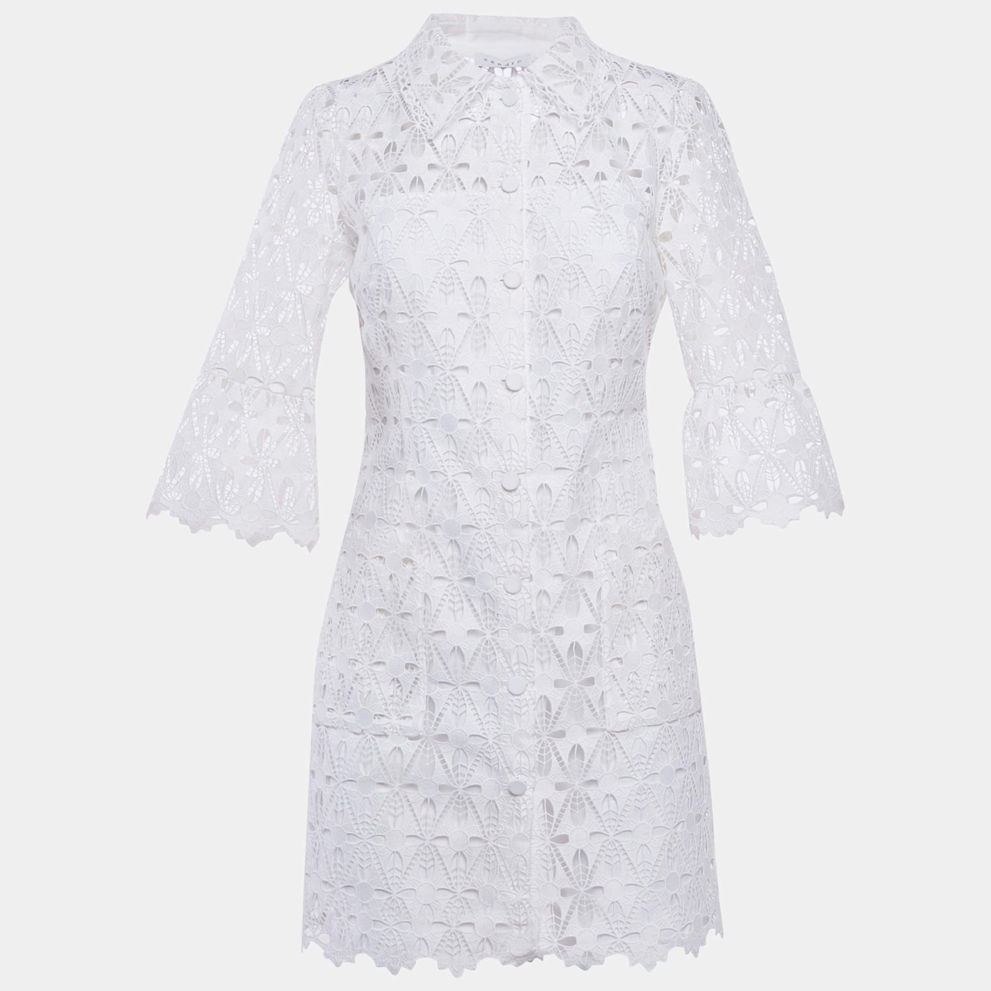 Pre Owned Sandro White Lace Mini Dress S