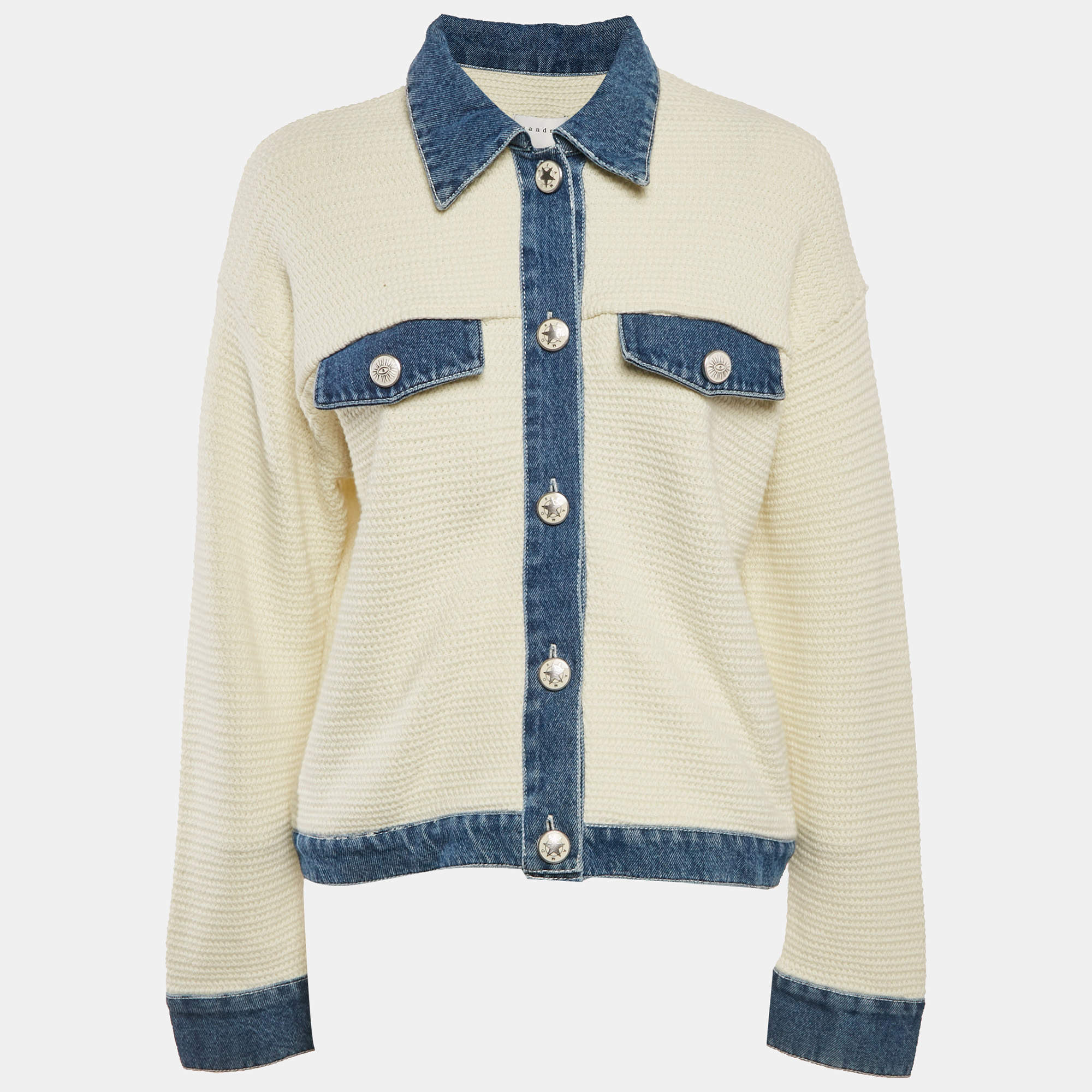 Sandro Cream Crochet Nino Denim Detail Jacket L