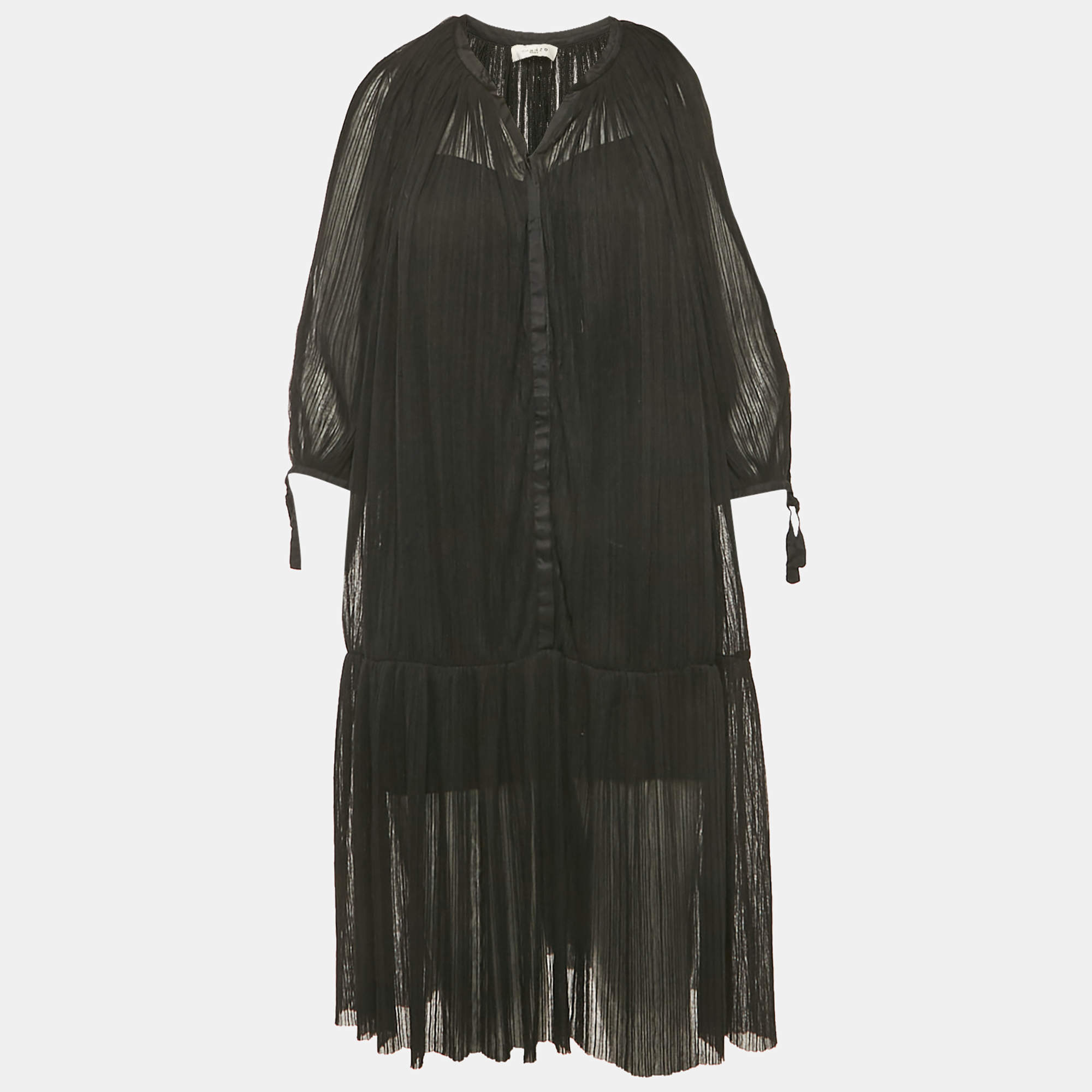 Pre Owned Sandro Black Plisse Drop Waist Short Dress M