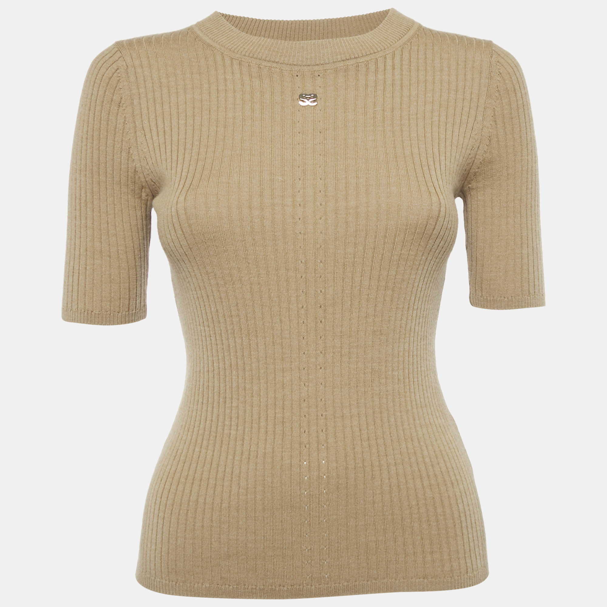 Pre Owned Sandro Brown Rib Knit Crew Neck Top M