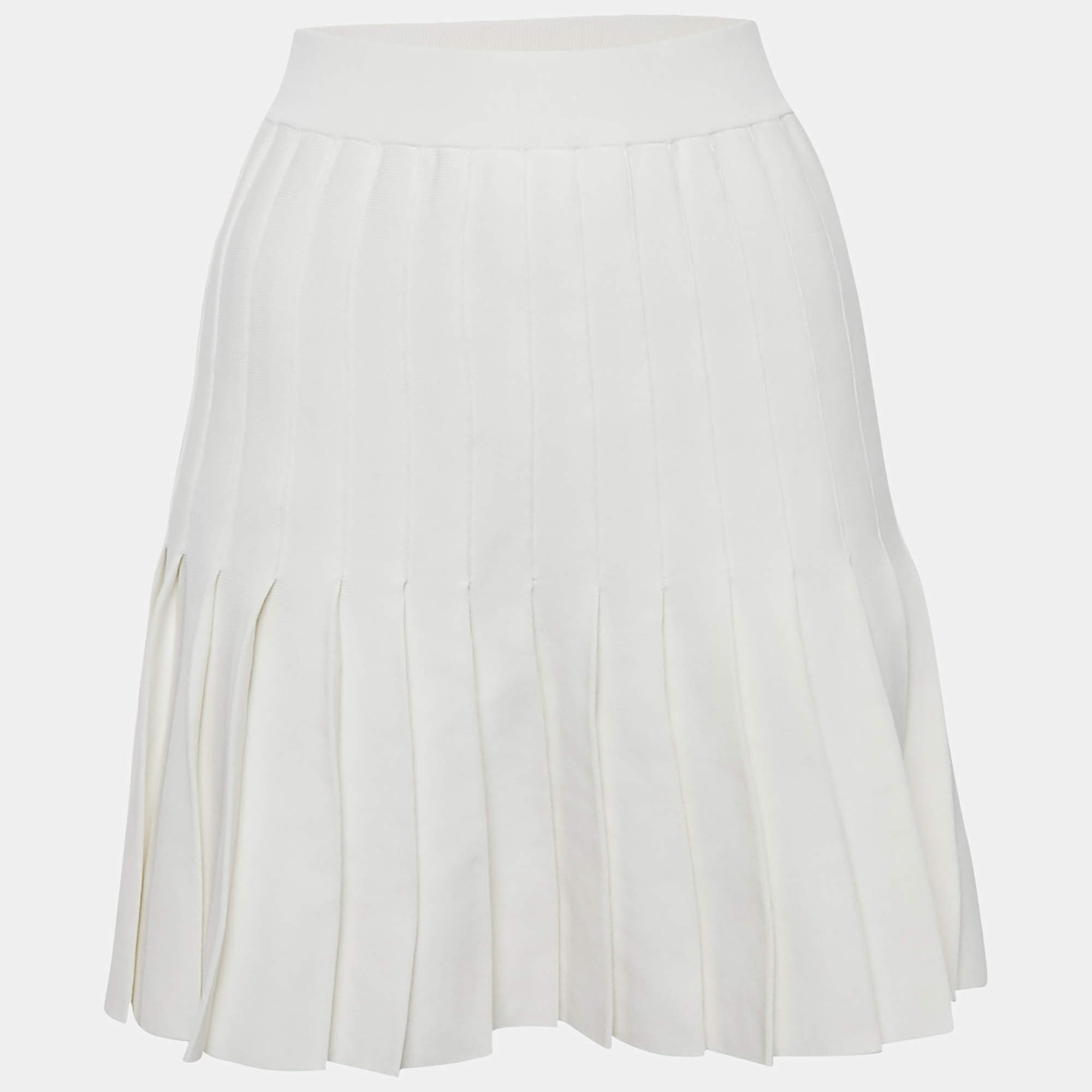 Pre Owned Sandro White Rib Knit Pleated Mini Skirt S