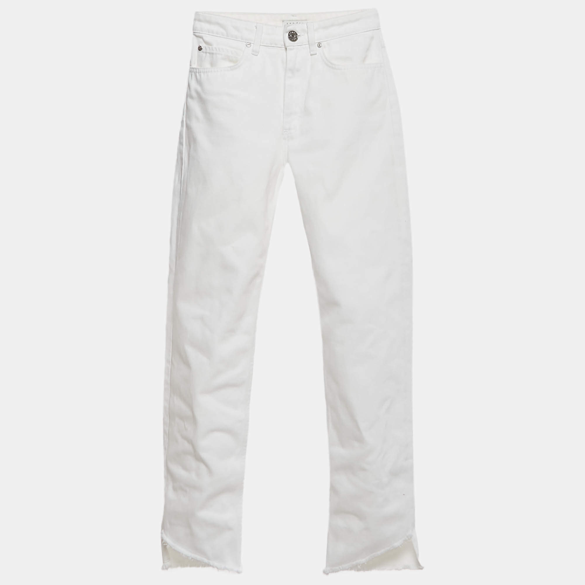 Pre Owned Sandro White Denim Raw Hem Jeans S Waist 26"