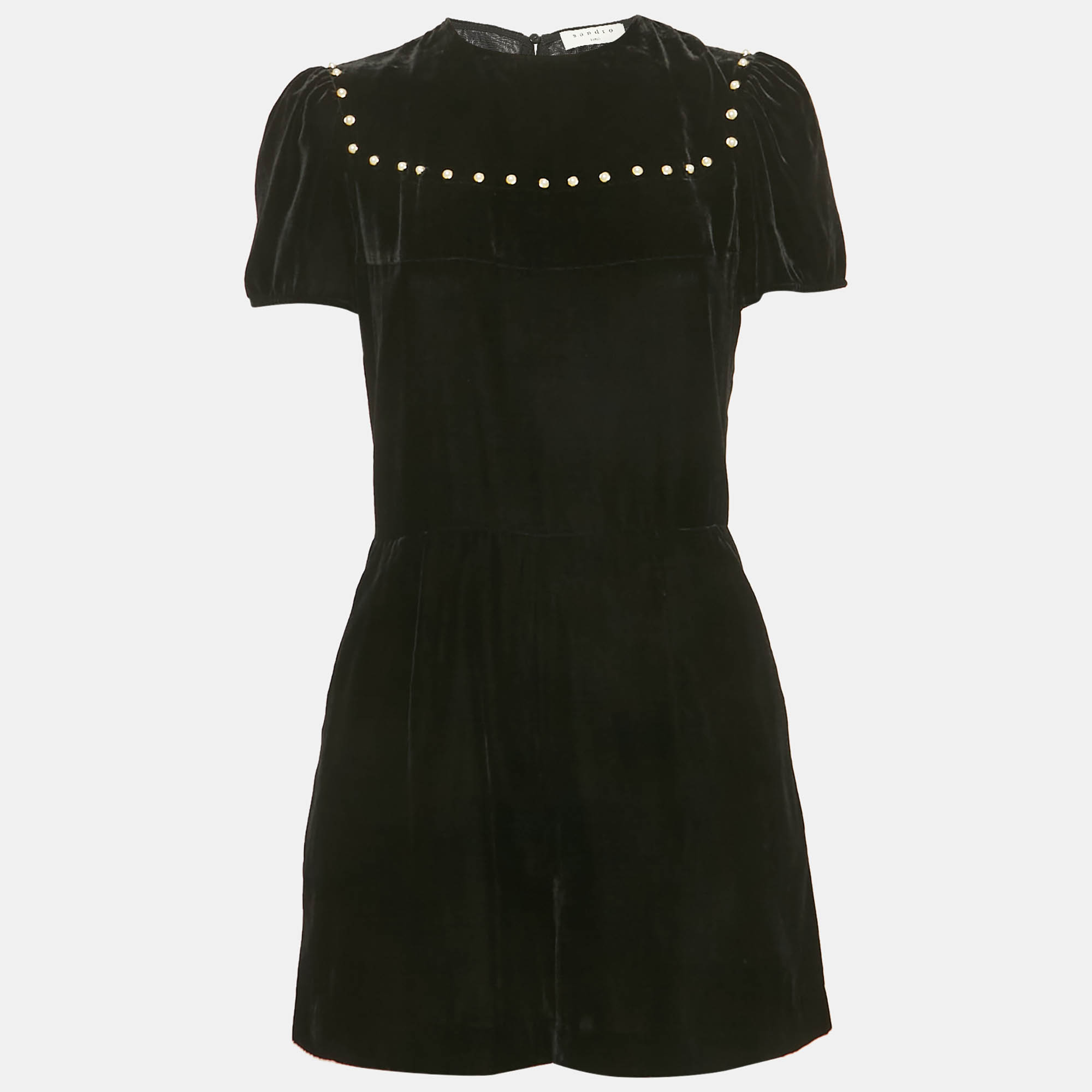 مملوكة مسبقًا Sandro Black velvet Bead Detail Mini Dress S