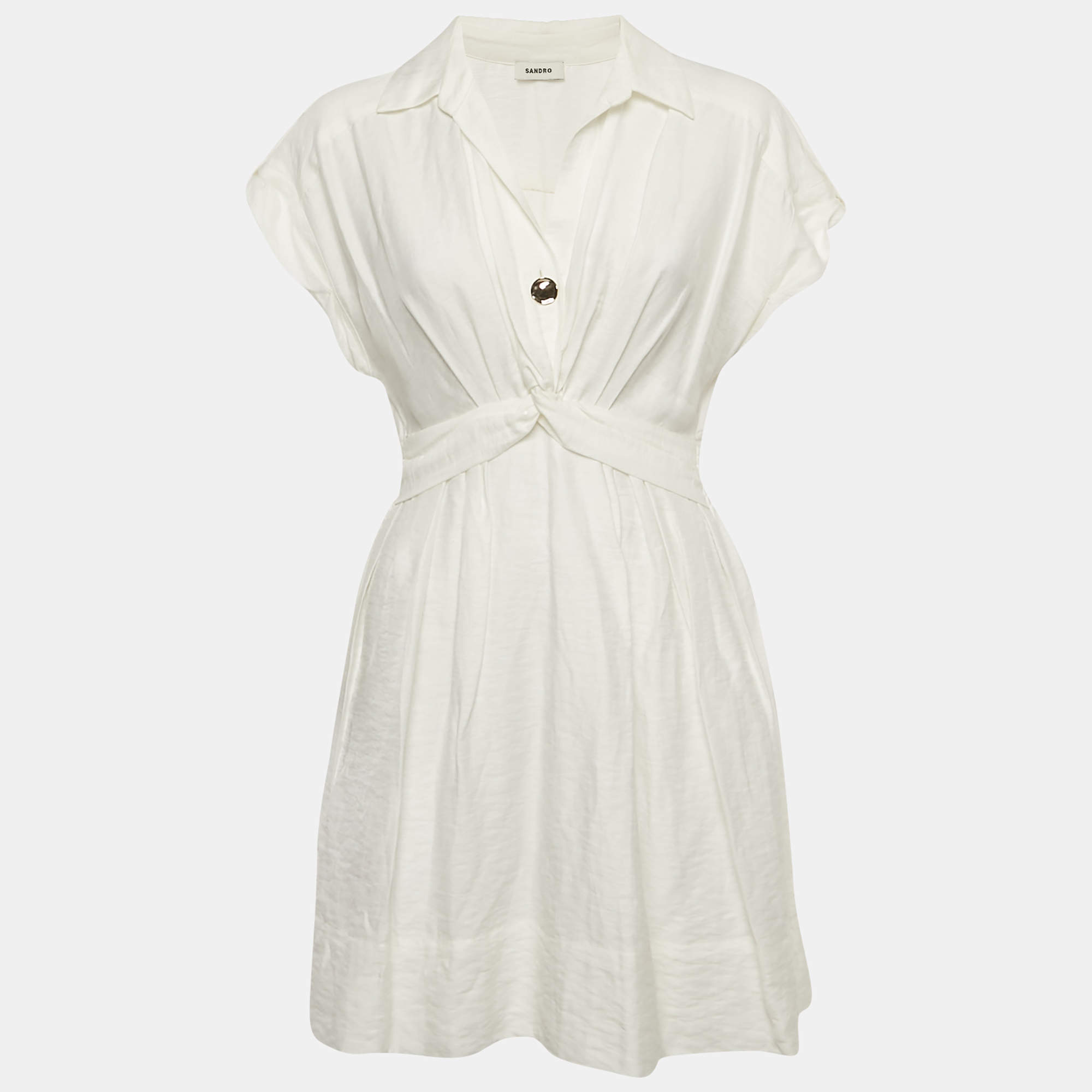 Pre Owned Sandro White Cotton Blend Mini Dress S