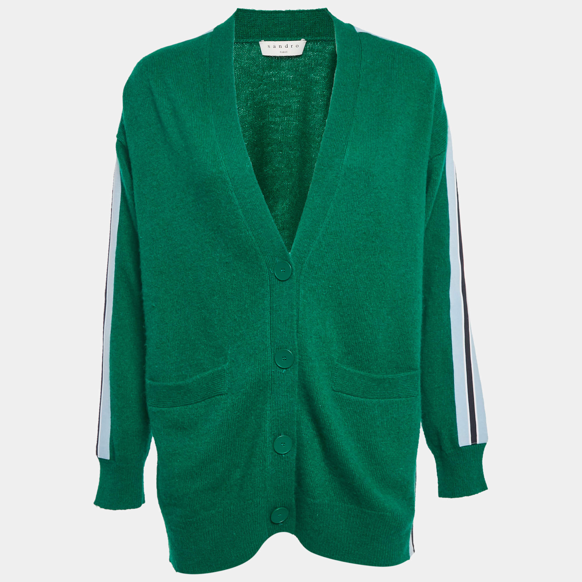 Pre Owned Sandro Green Wool Knit Buttoned Cardigan S