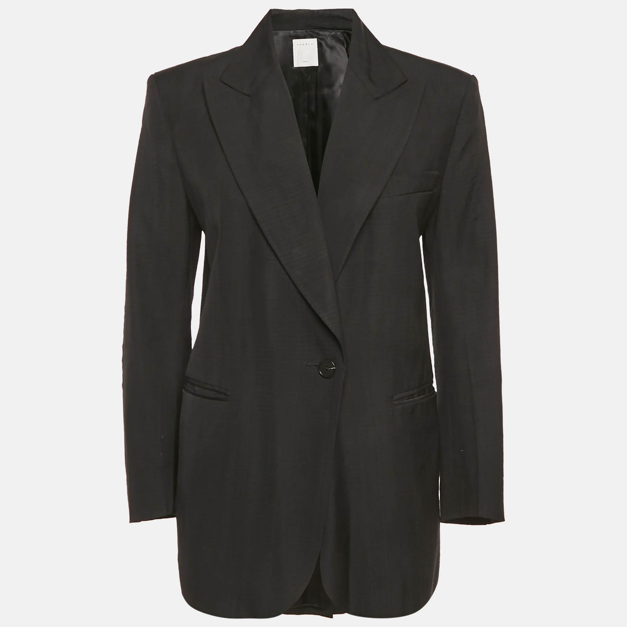 Pre Owned Sandro Black Crepe Tailored Blazer XS