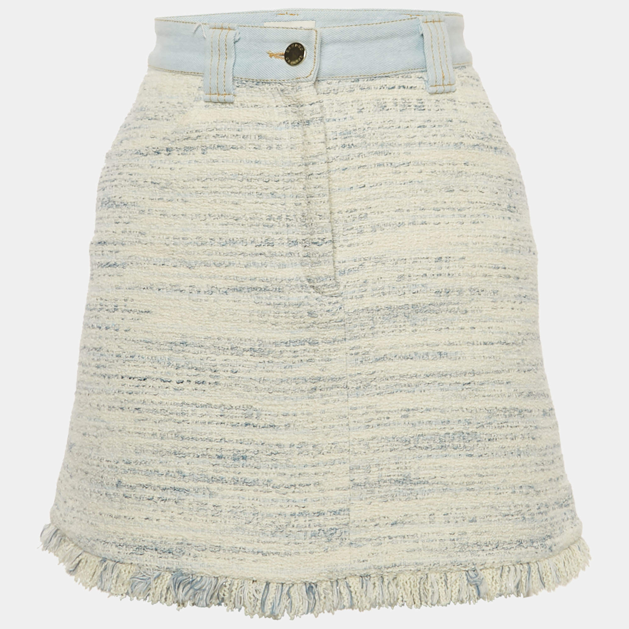 Pre Owned Sandro Blue Tweed and Denim Mini Skirt S