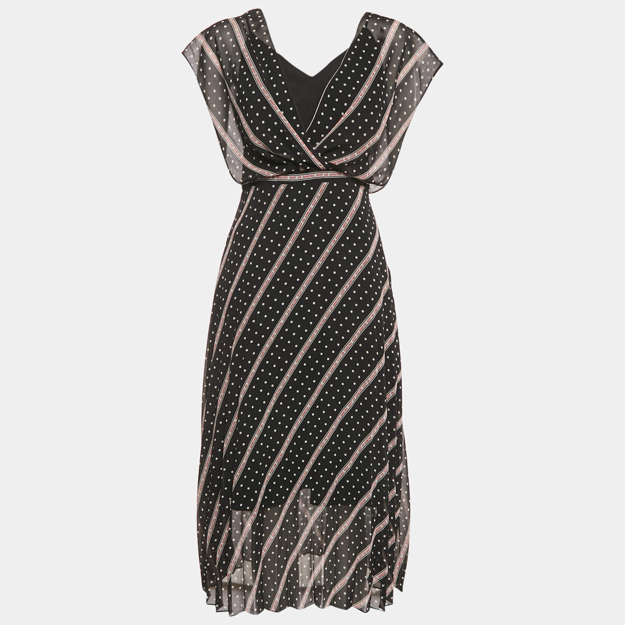 Pre Owned Sandro Black Keep On Dancing Print Crepe Malka Midi Dress M