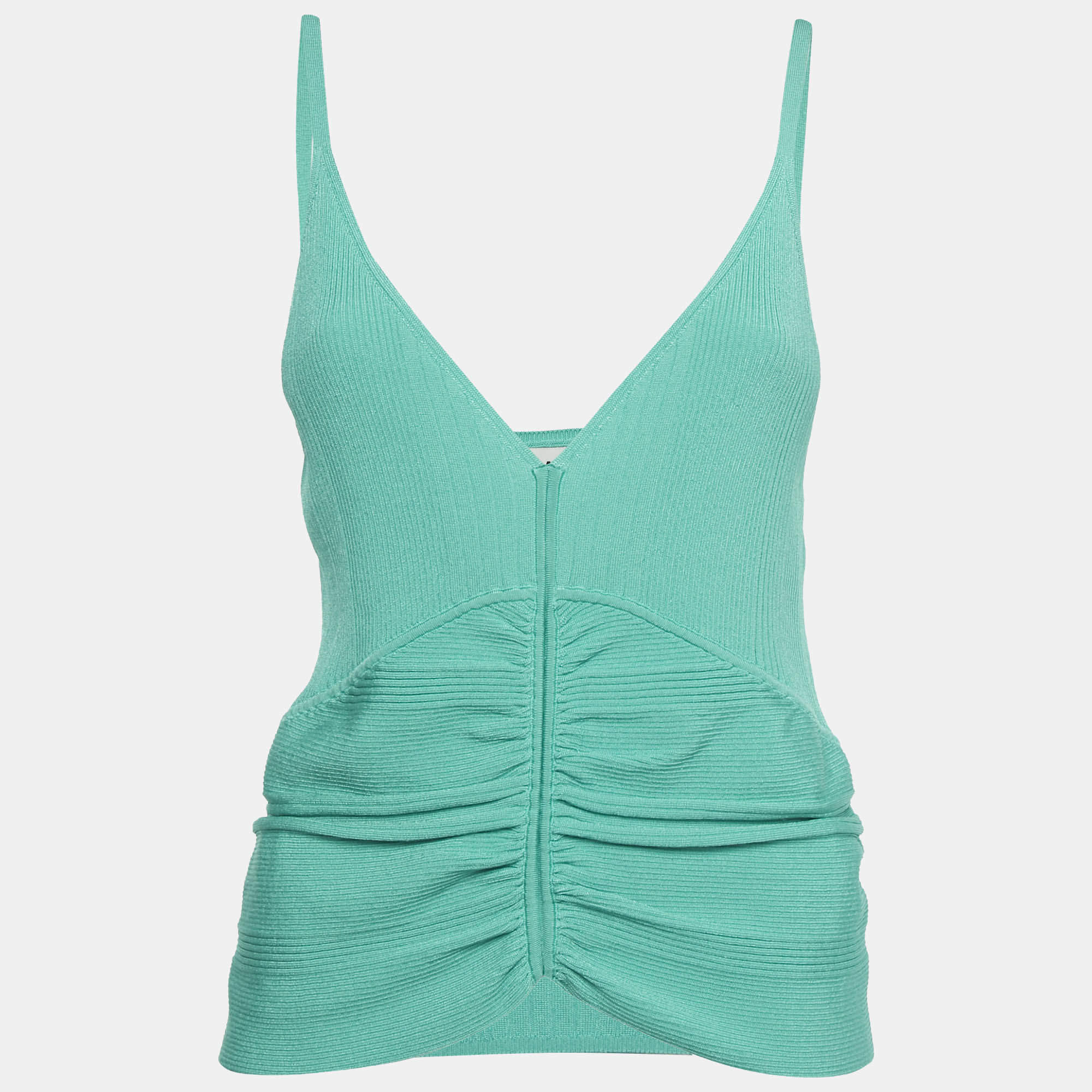 Pre Owned Sandro Turquoise Green Rib Knit Ruched Alcudia Top XL