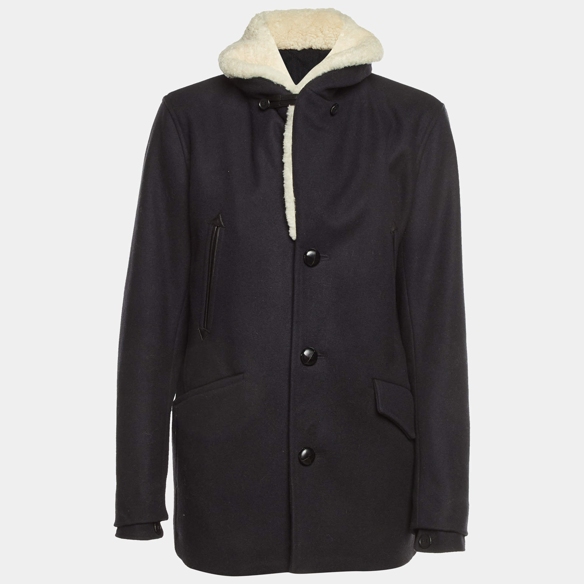 Pre Owned Sandro Black Wool Contrast Collar Button Front Blazer M