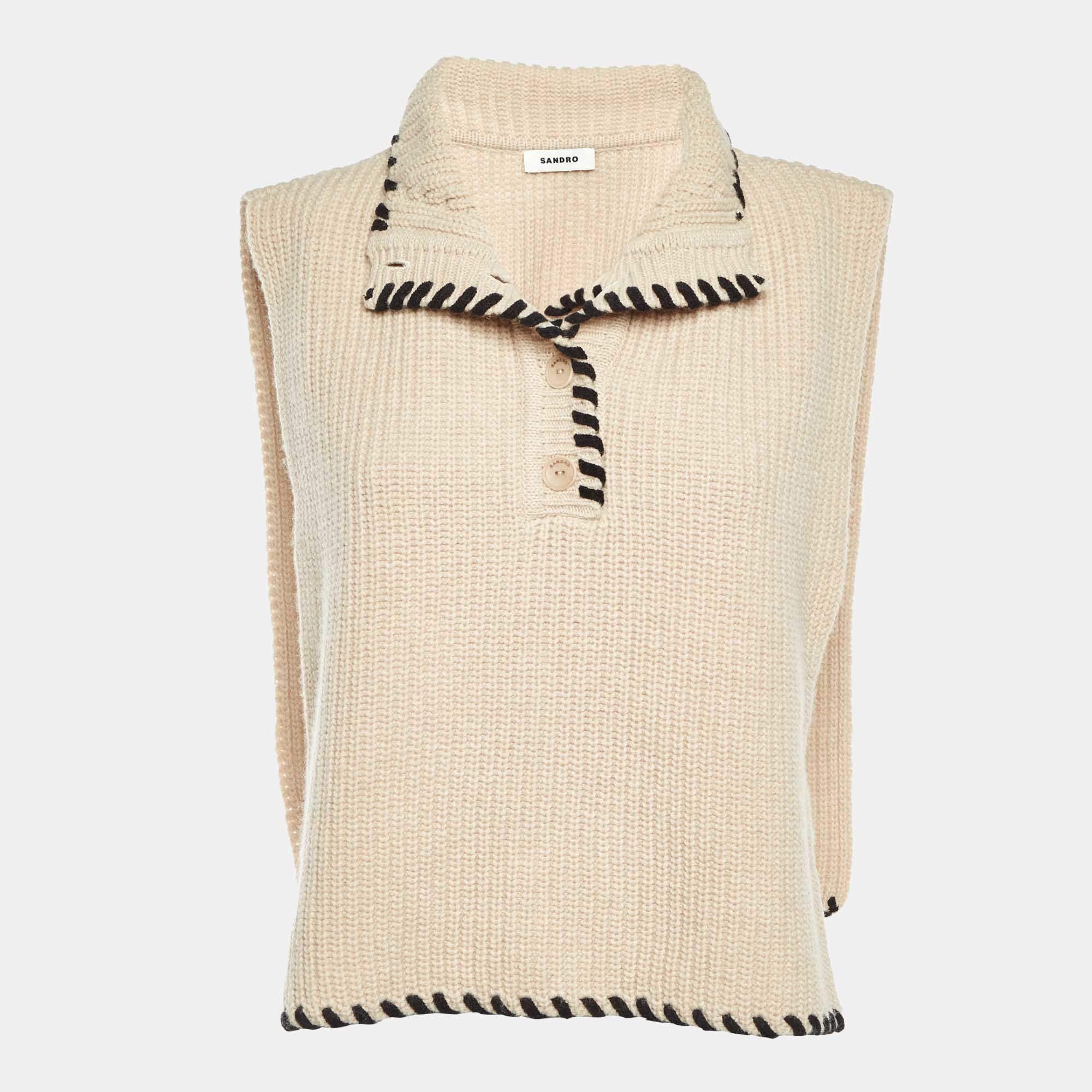 Pre Owned Sandro Beige Wool Knit Turtleneck Collar One Size