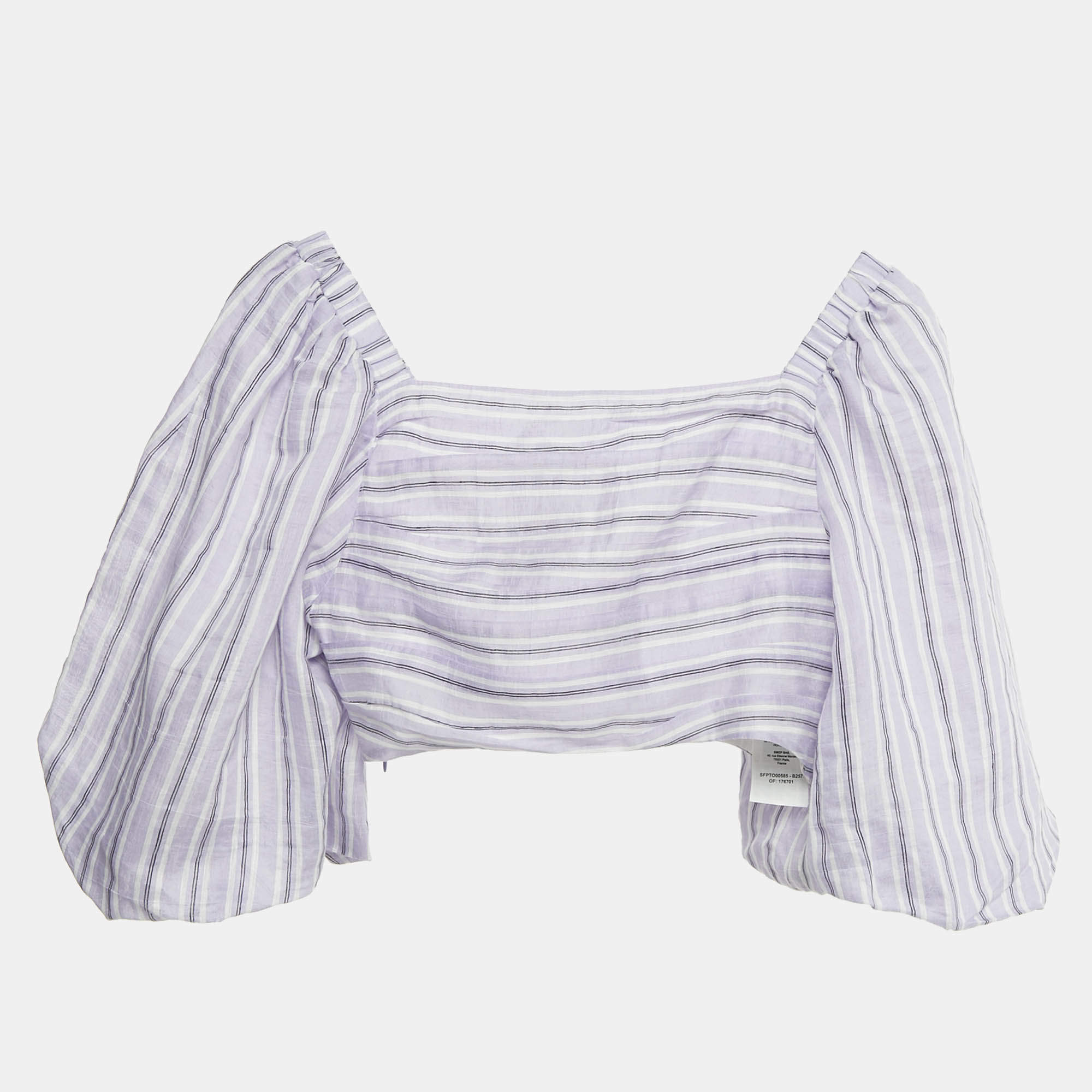 Pre Owned Sandro Lilac Stripe Linen Blend Blonvilla Cropped Top XS