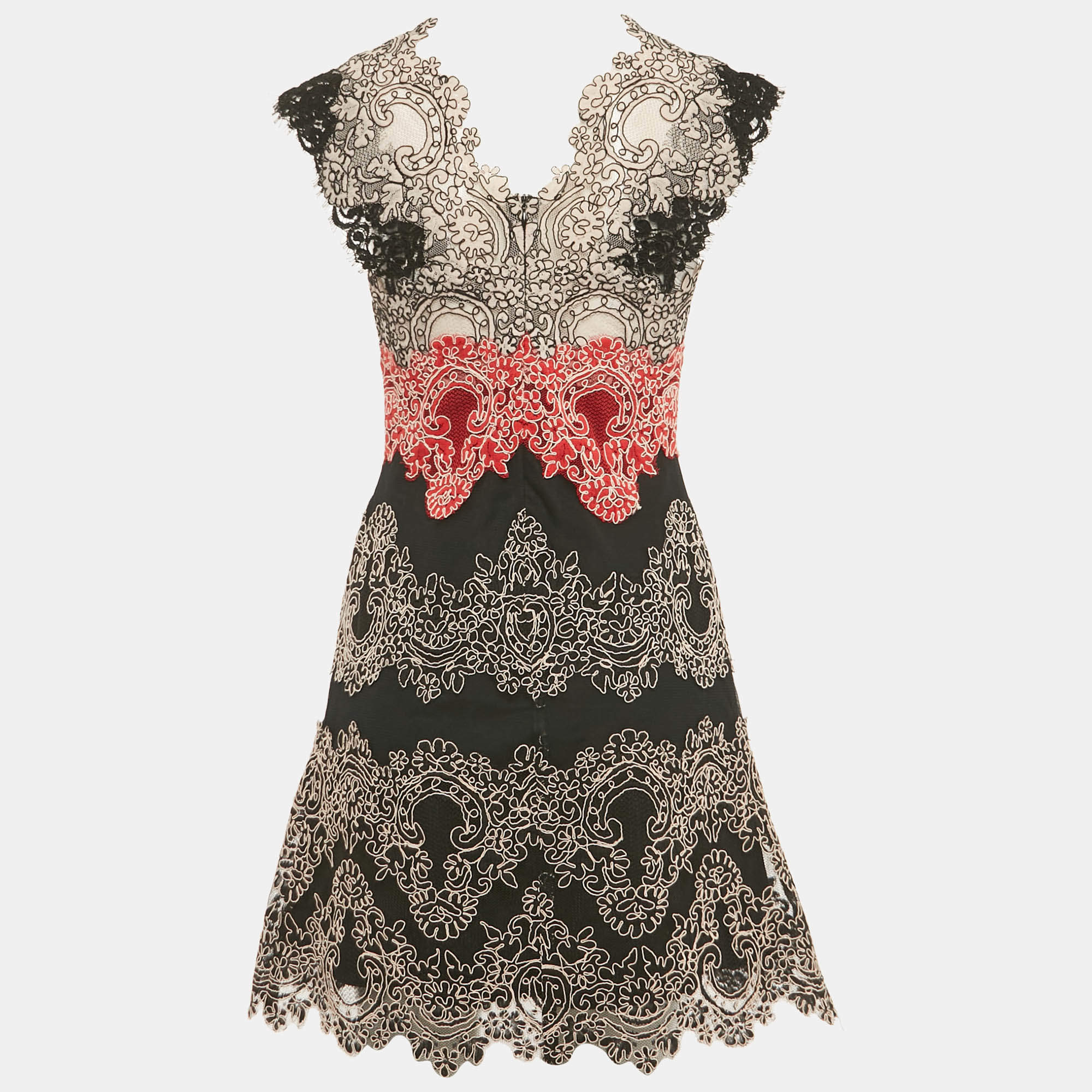 Pre Owned Sandro Black Lace V-Neck Mini Dress M