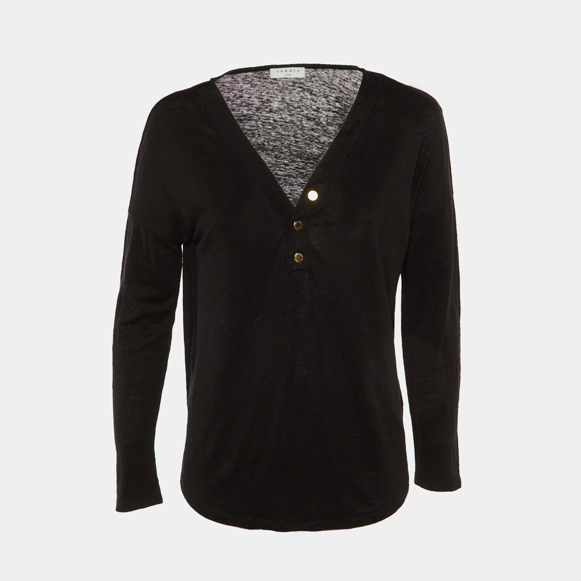 Pre Owned Sandro Black Linen Knit long Seeve T-Shirt M